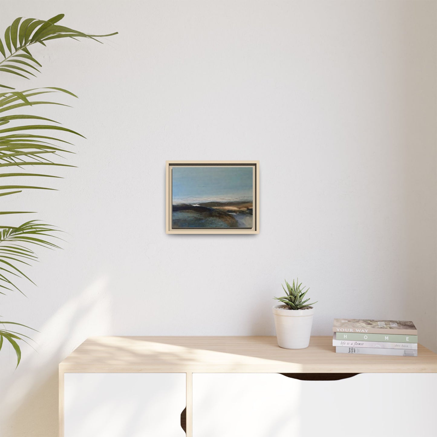 Framed Matte Canvas Wall Art — Serene Abstract Blue Landscape