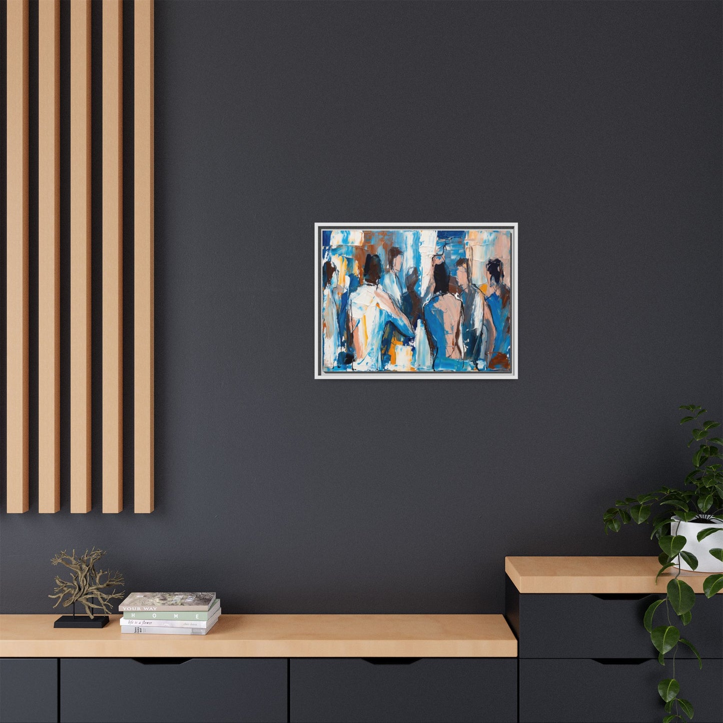 Abstract Coastal Figures Matte Canvas Framed Wall Art