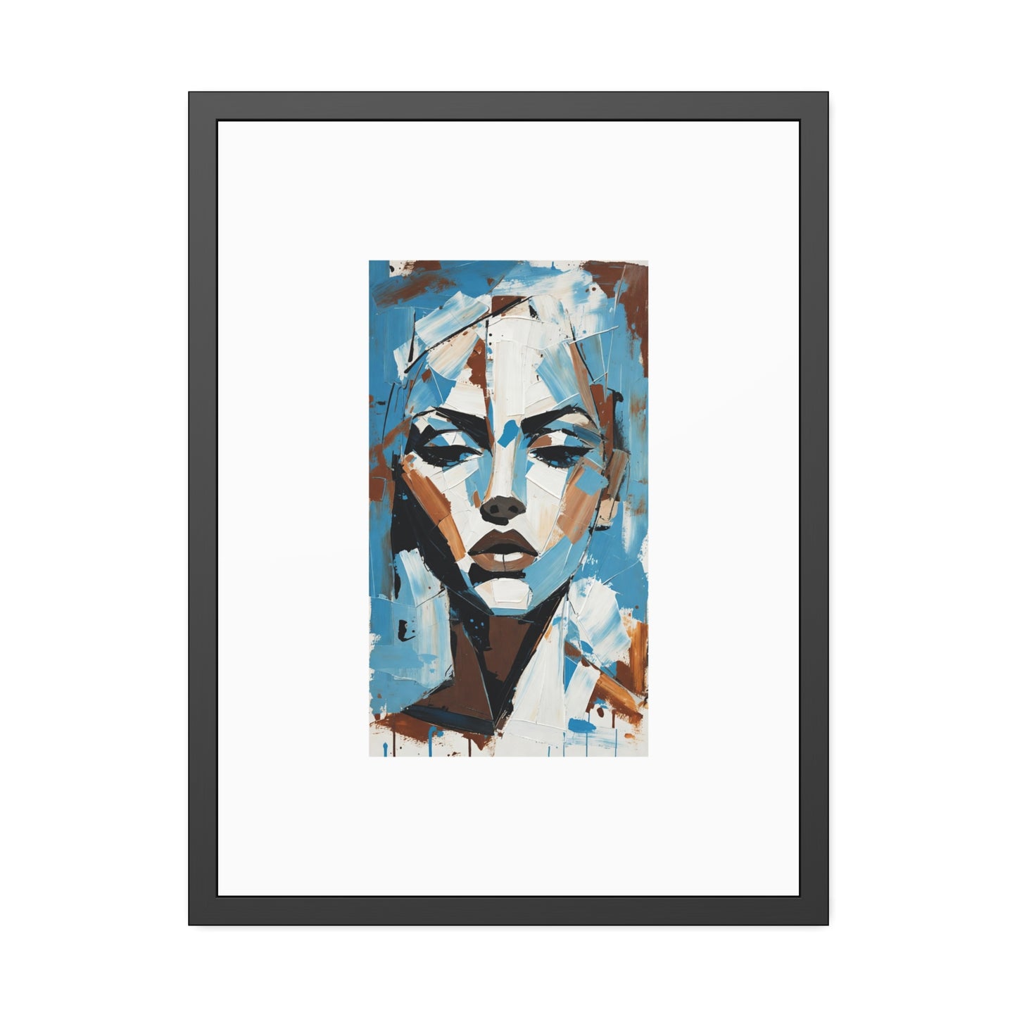 Framed Art Print - Abstract Blue Portrait Poster (Modern Wall Decor)