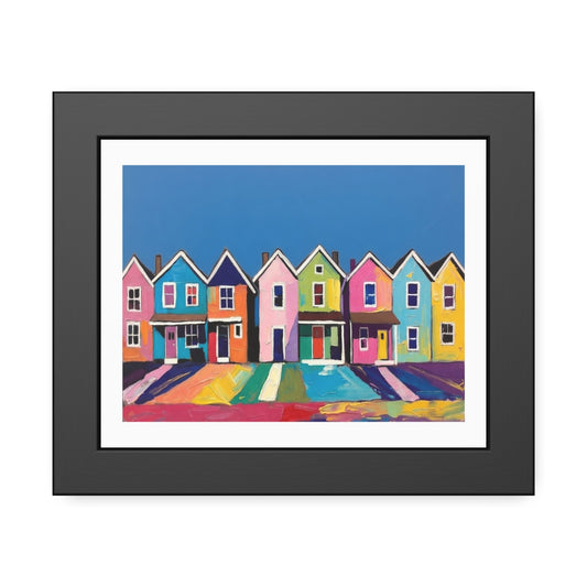 Framed Poster Colorful Row of Houses Wall Art