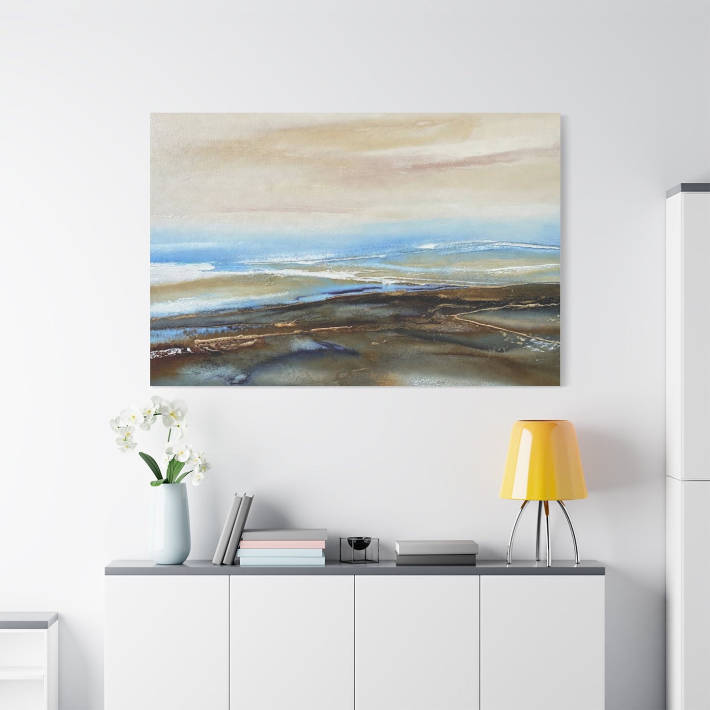 Coastal Abstract Matte Canvas Wall Art — Serene Ocean Horizon Stretch