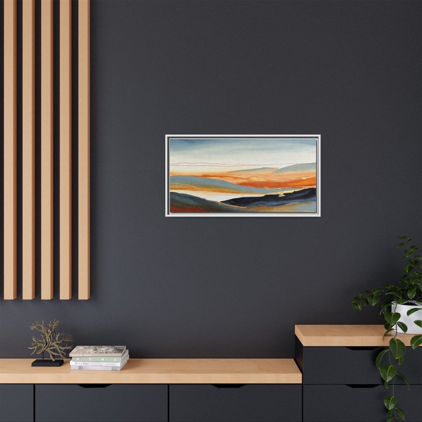 Framed Matte Canvas: Abstract Coastal Sunset Landscape Wall Art
