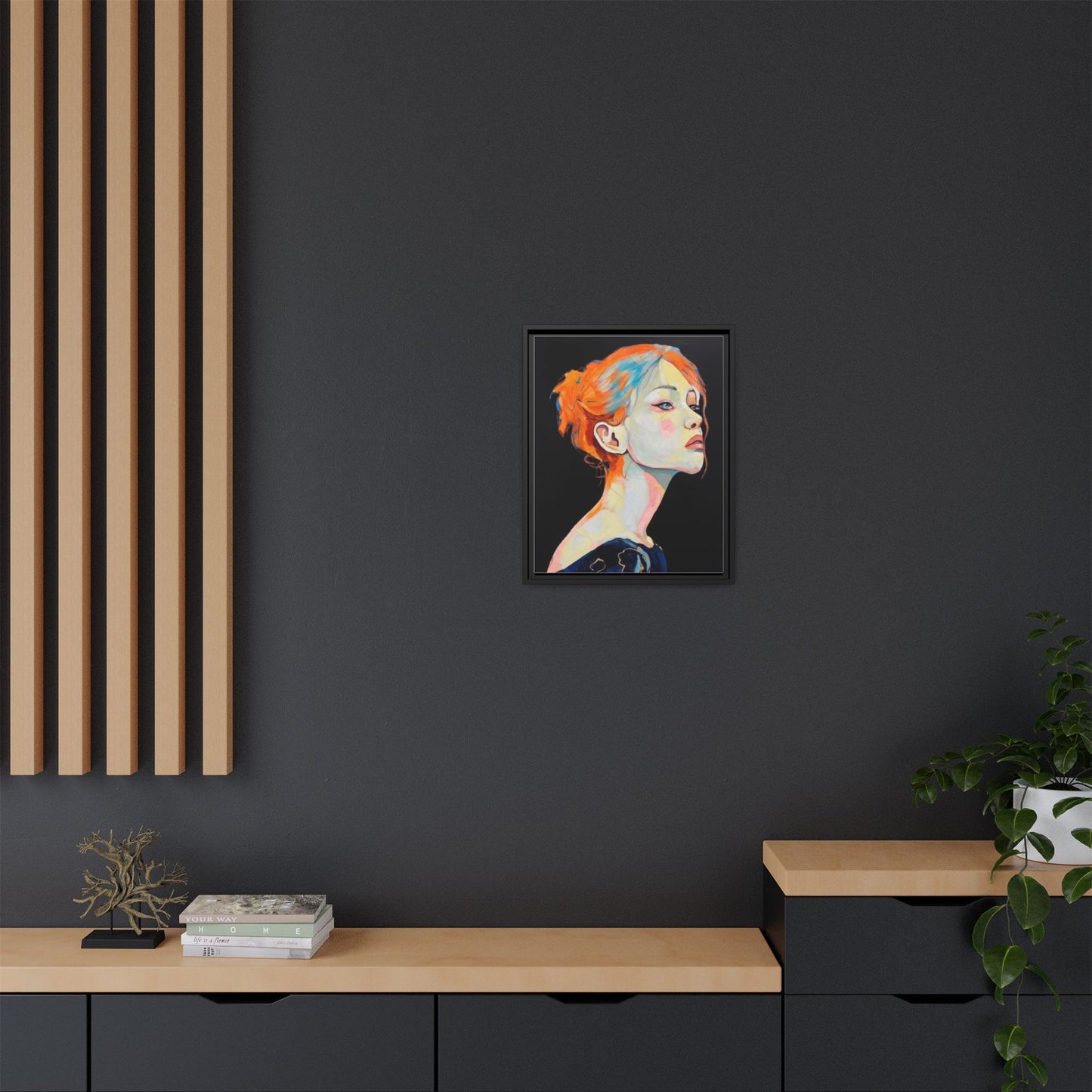 Framed Matte Canvas Portrait — Vibrant Multi‑Color Woman Wall Art