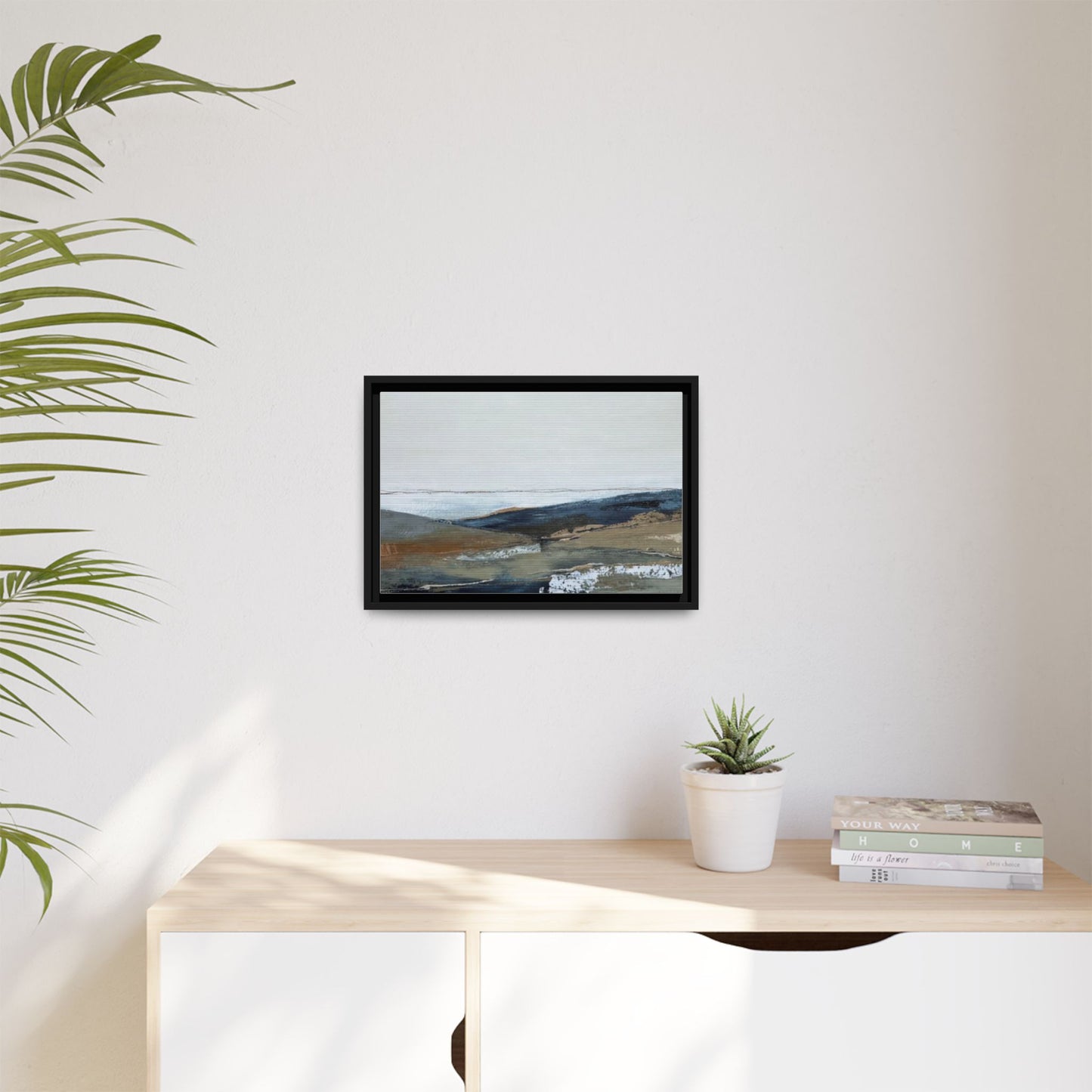 Framed Matte Canvas Wall Art — Serene Coastal Abstract Landscape