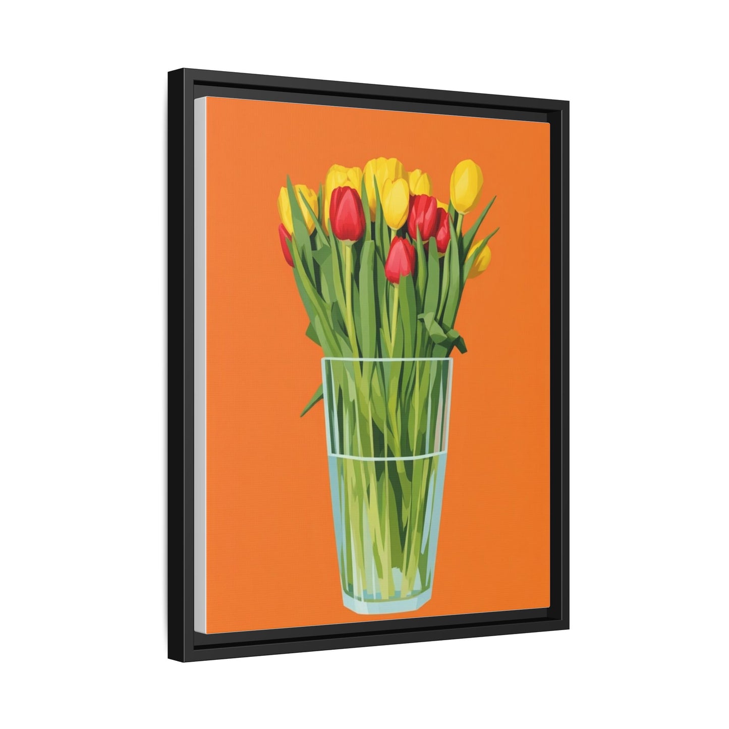 Framed Tulip Canvas Print — Colorful Tulips in Glass Vase