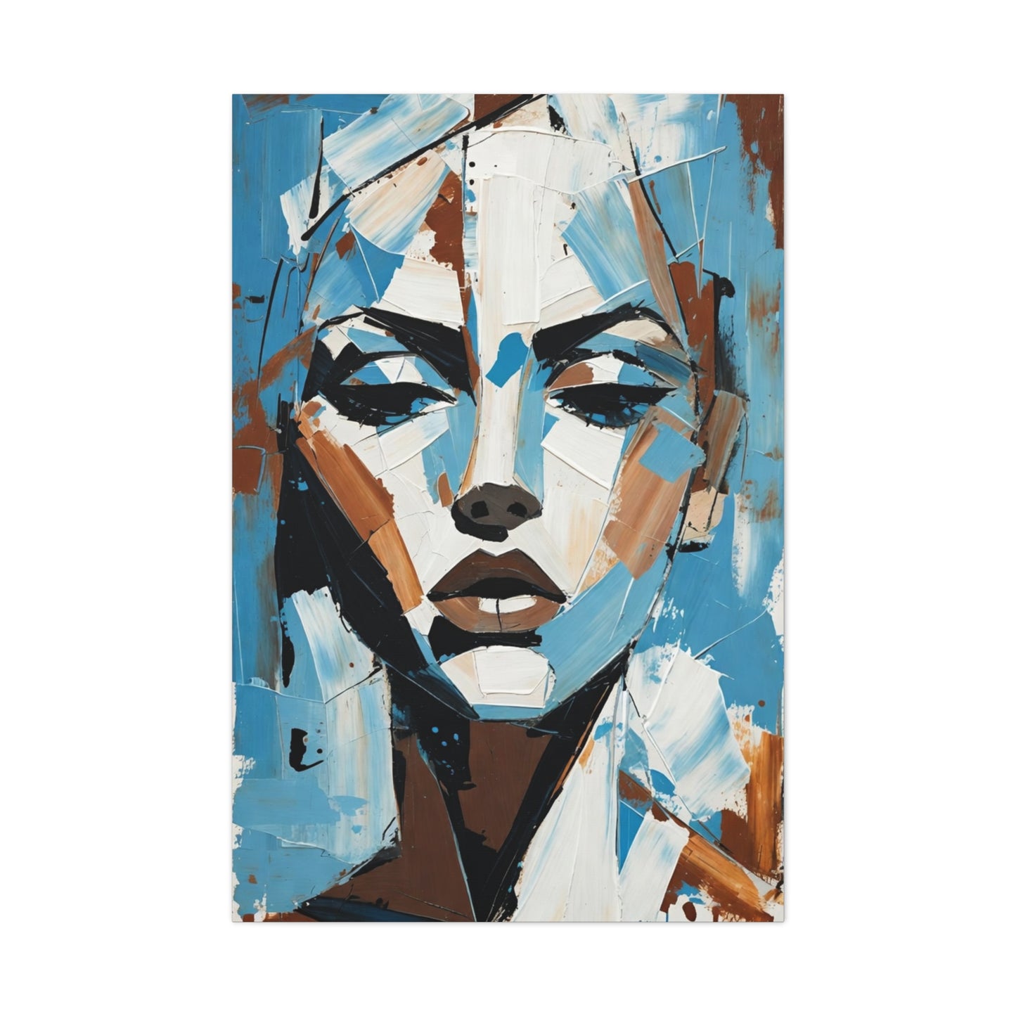 Abstract Blue Portrait Canvas Print — Modern Stretched Matte Wall Art