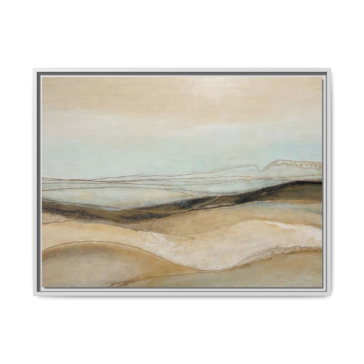 Framed Matte Canvas Wall Art — Neutral Abstract Landscape in Soft Blues & Earth Tones