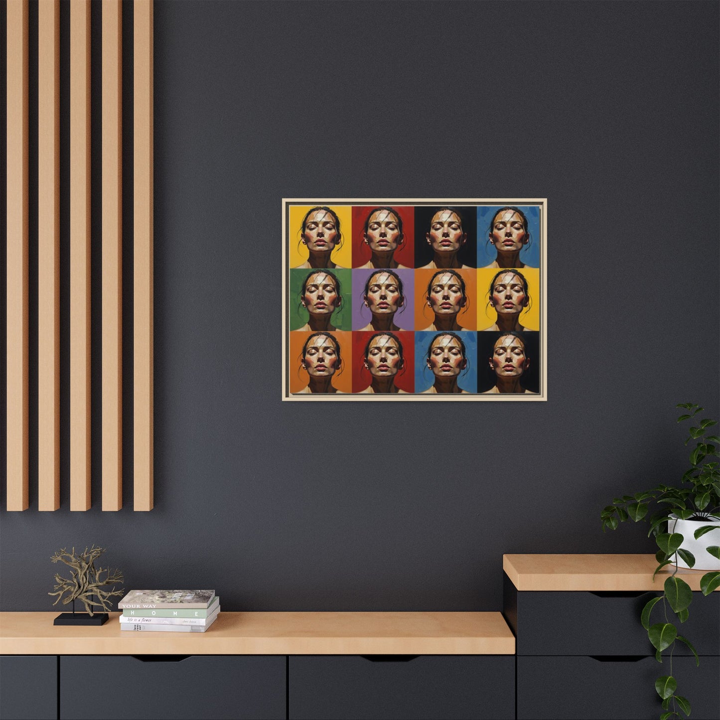 Pop Art Portrait Matte Canvas Print — Framed Multi-Color Grid