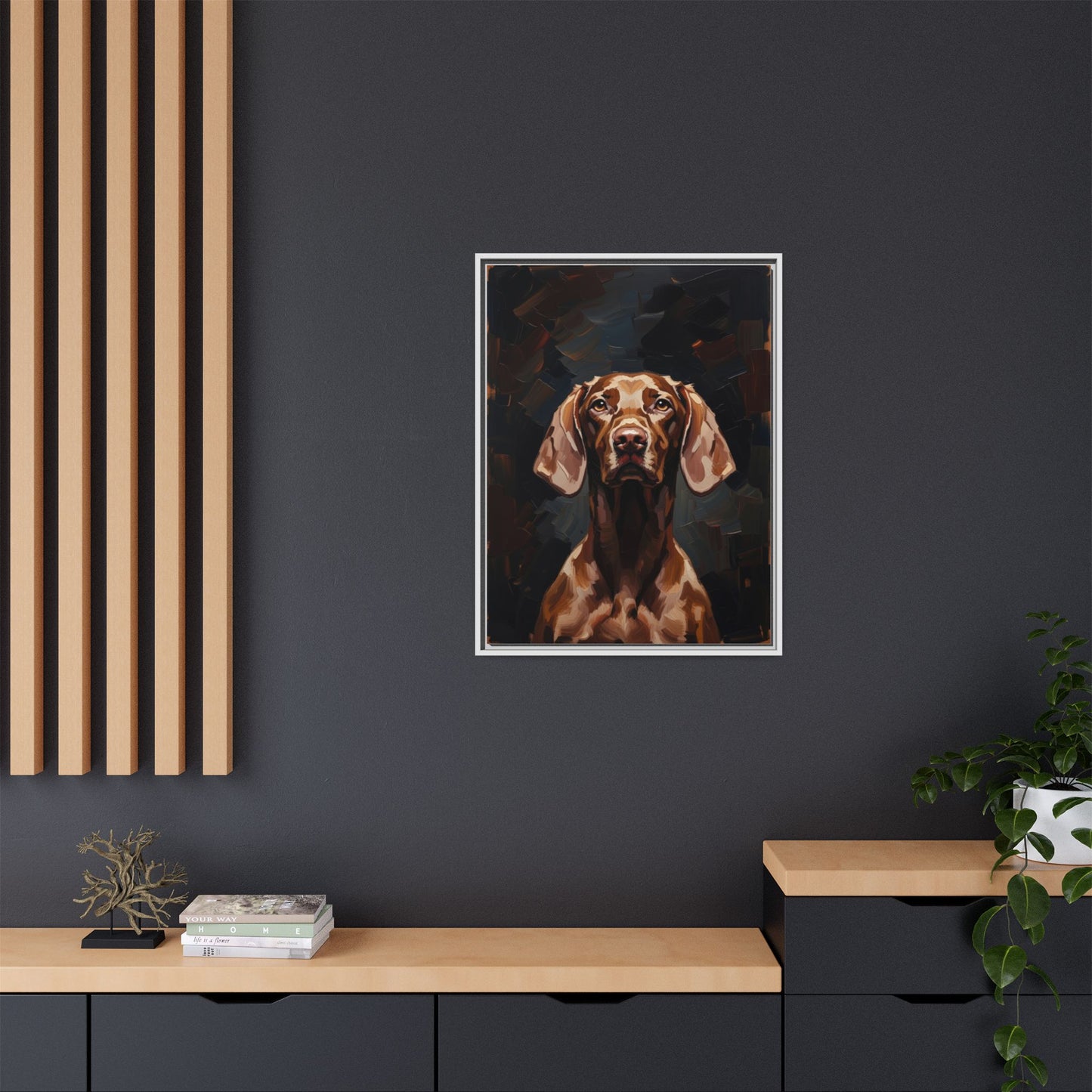 Framed Matte Canvas Dog Portrait – Brown Vizsla Wall Art