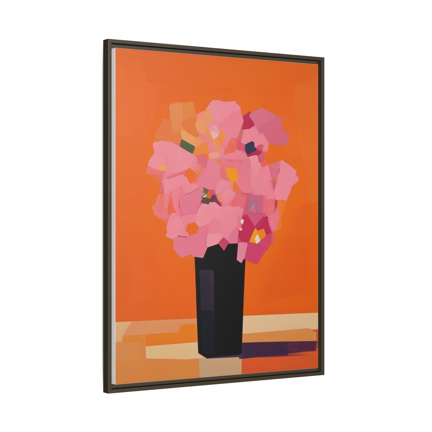 Framed Floral Canvas Art — Pink Bouquet on Orange Background