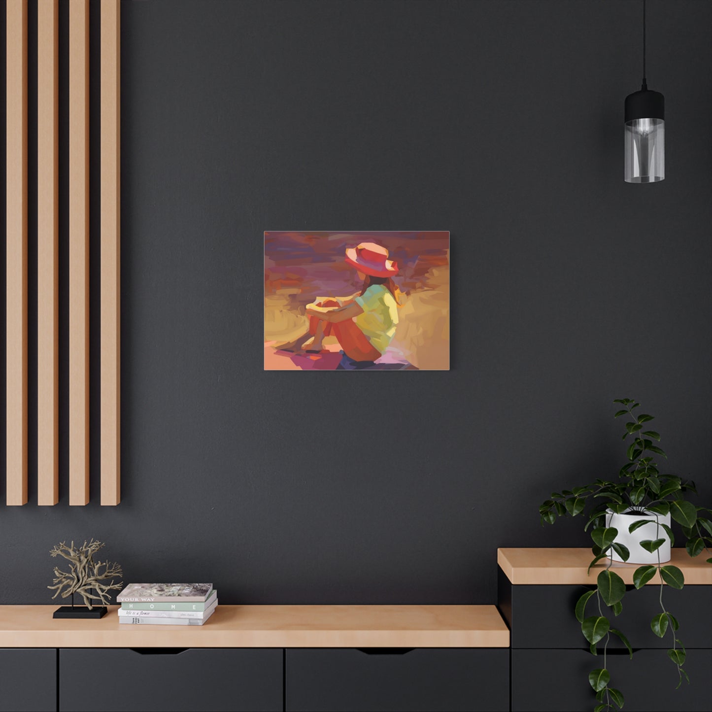 Sunset Daydream Canvas Art — Girl in Hat Matte Stretched Wall Art