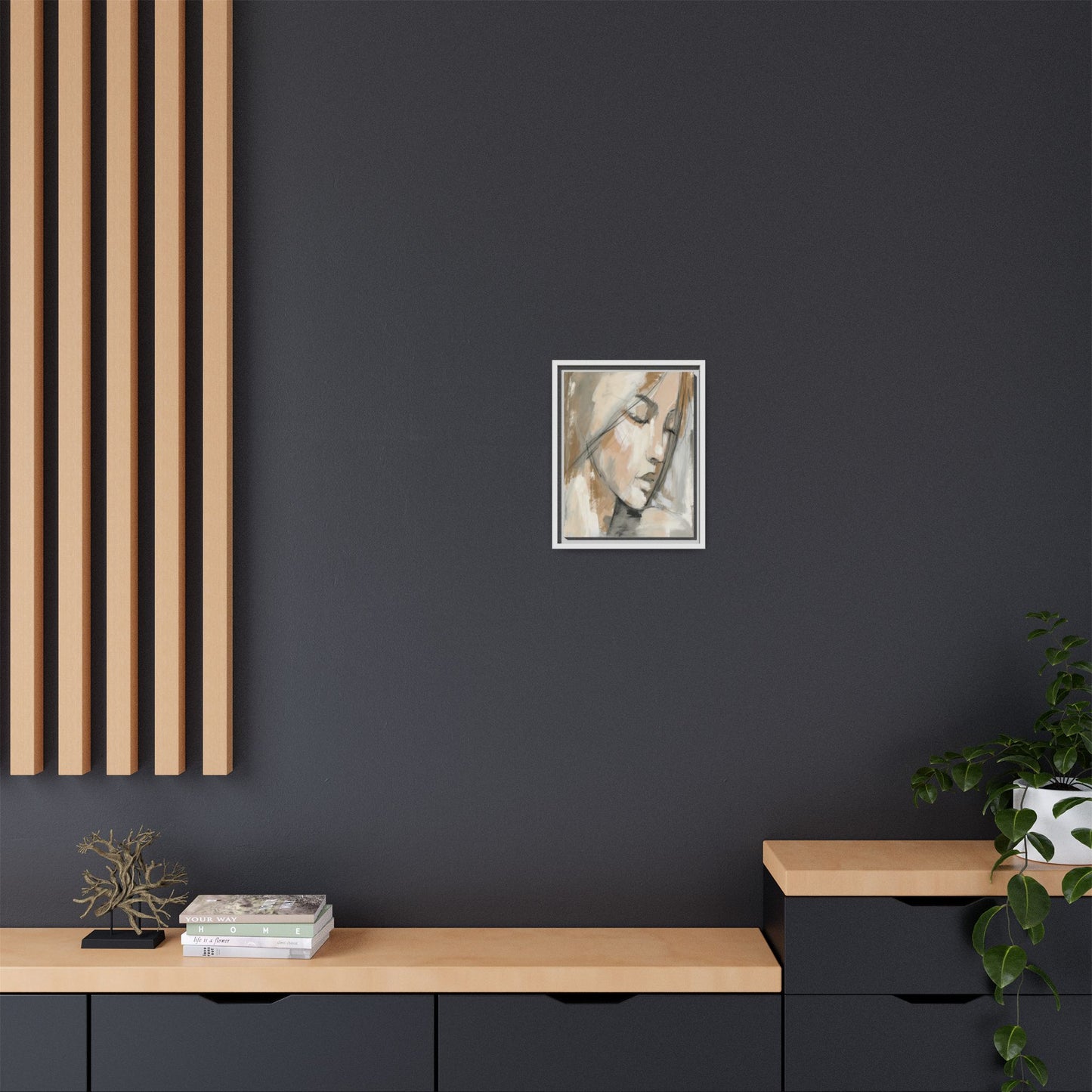 Framed Matte Canvas Art — Serene Abstract Portrait in Neutrals
