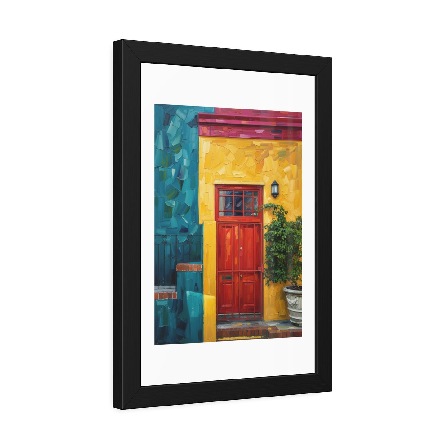 Framed Art Print - Vibrant Red Door Street Scene Poster