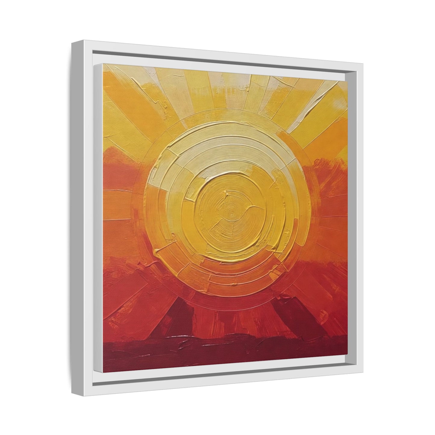 Sunburst Abstract Framed Canvas Art — Matte Multi‑Color Wall Print