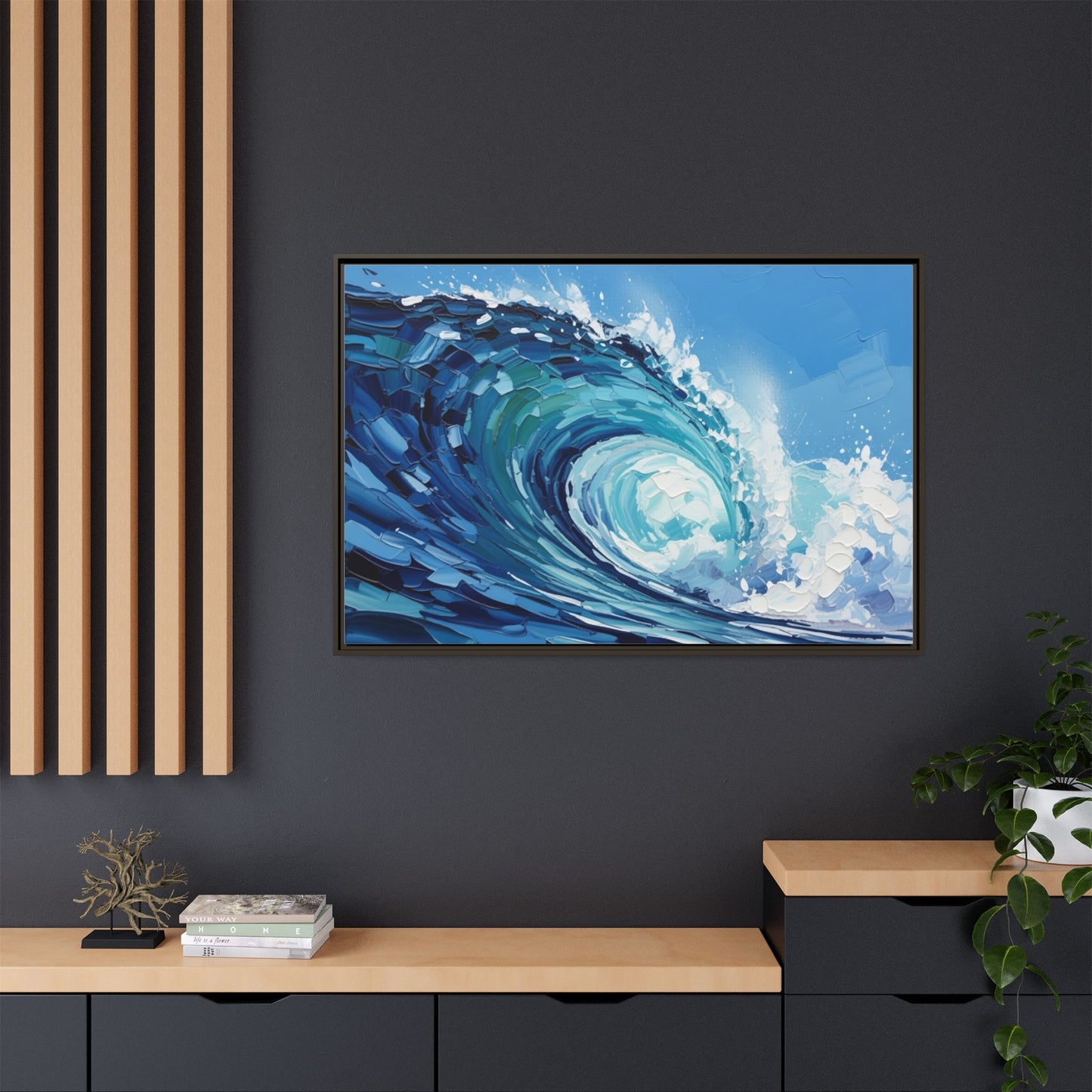 Framed Matte Canvas Wave Art — Blue Ocean Surf Wall Decor