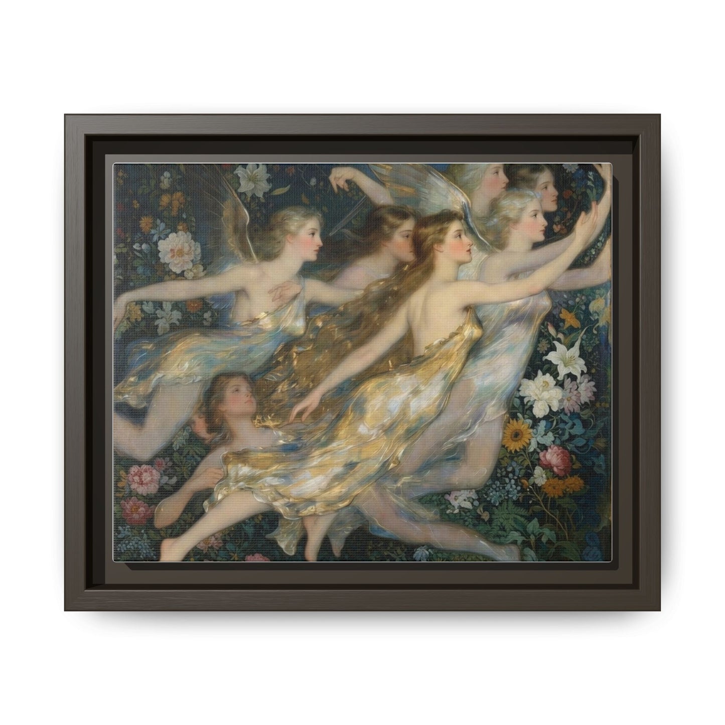 Framed Matte Canvas Wall Art — Vintage Fairies & Floral Painting