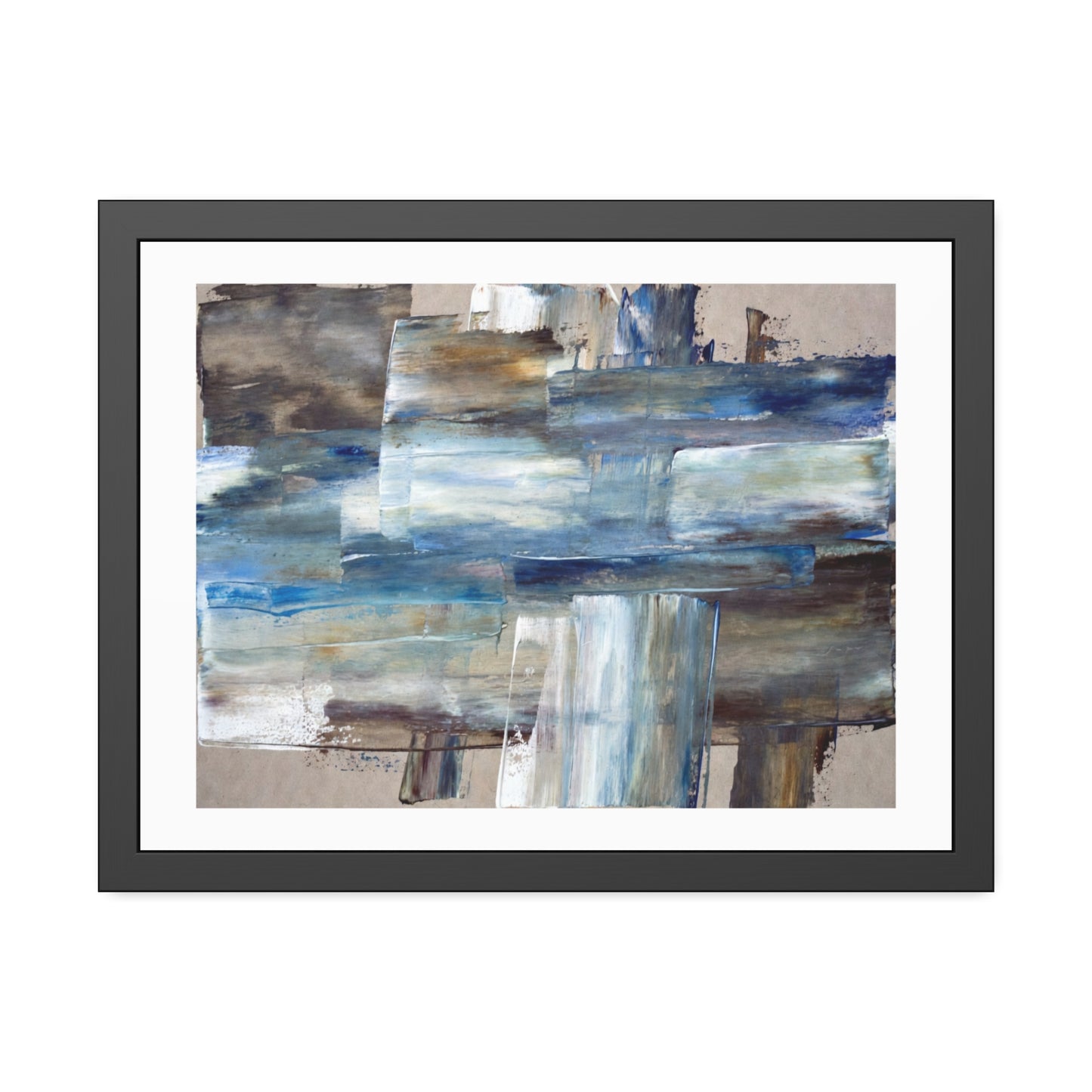 Abstract Blue Horizon Framed Paper Poster — Modern Coastal Wall Art
