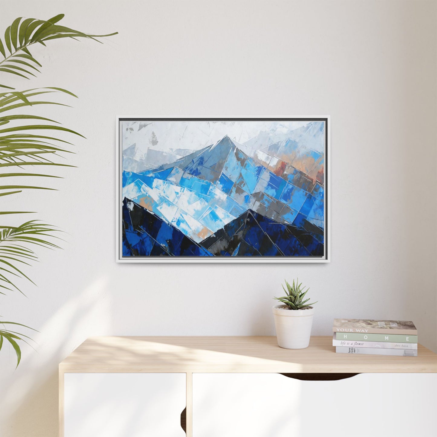 Framed Matte Canvas Blue Mountain Abstract Wall Art