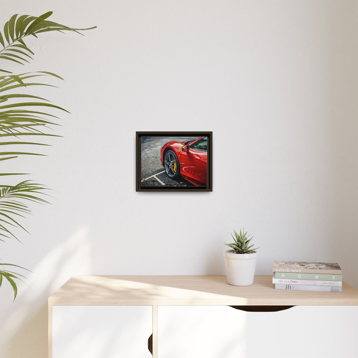 Framed Matte Canvas: Red Sports Car Close-Up Art Print