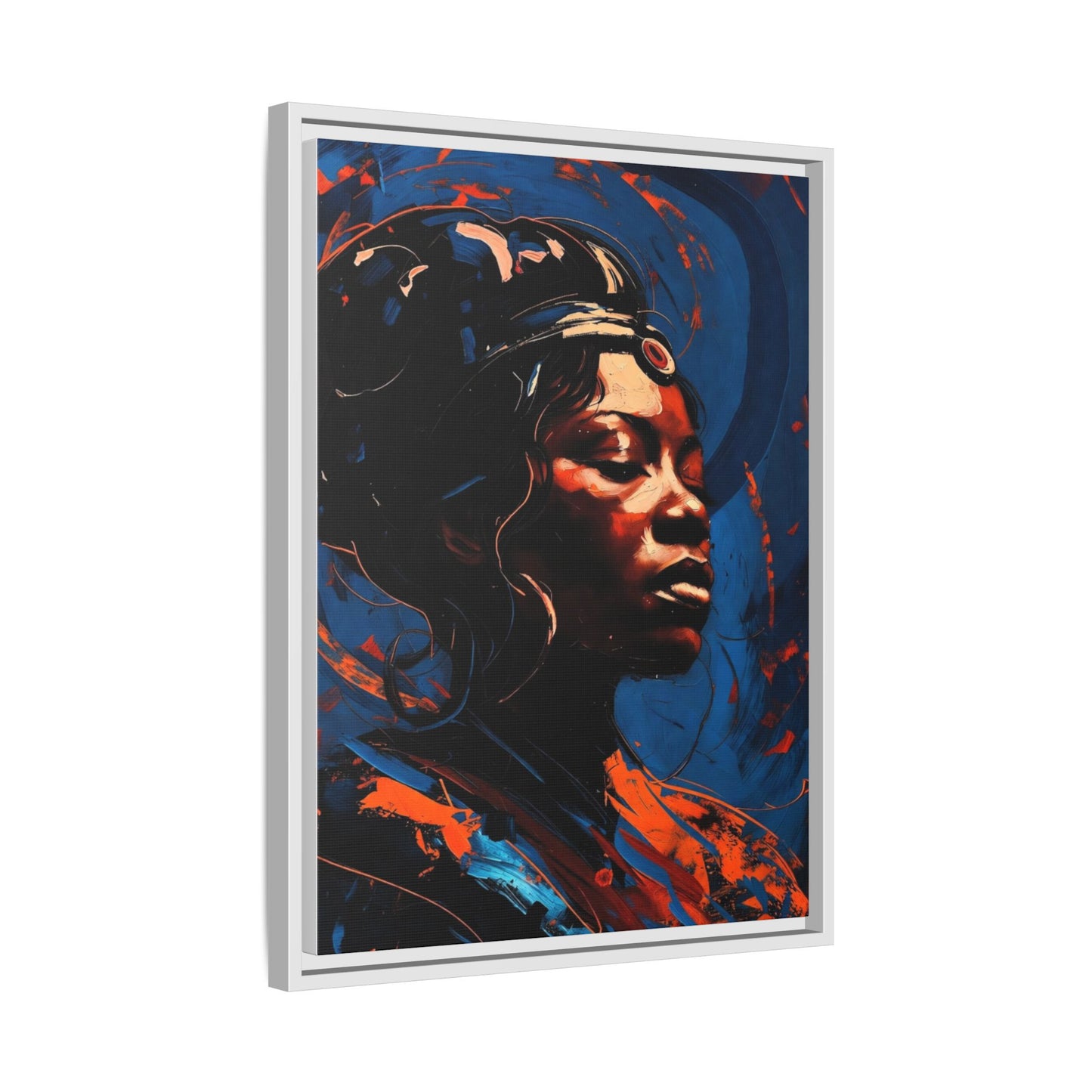 Framed Matte Canvas Art - Vibrant Portrait of a Black Woman (Multi-Color)