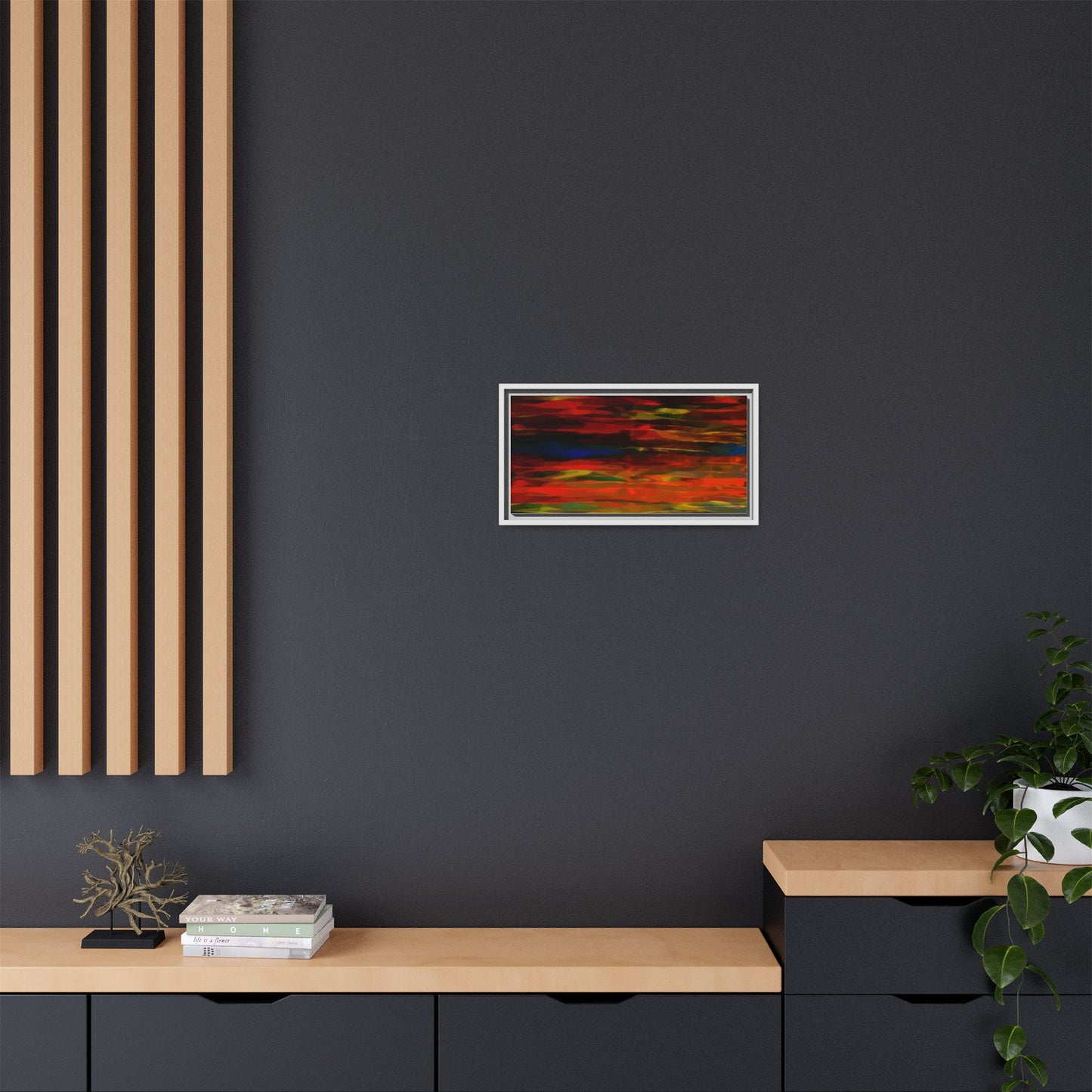 Abstract Multi-Color Matte Canvas Framed Wall Art — Bold Red & Blue Modern Painting