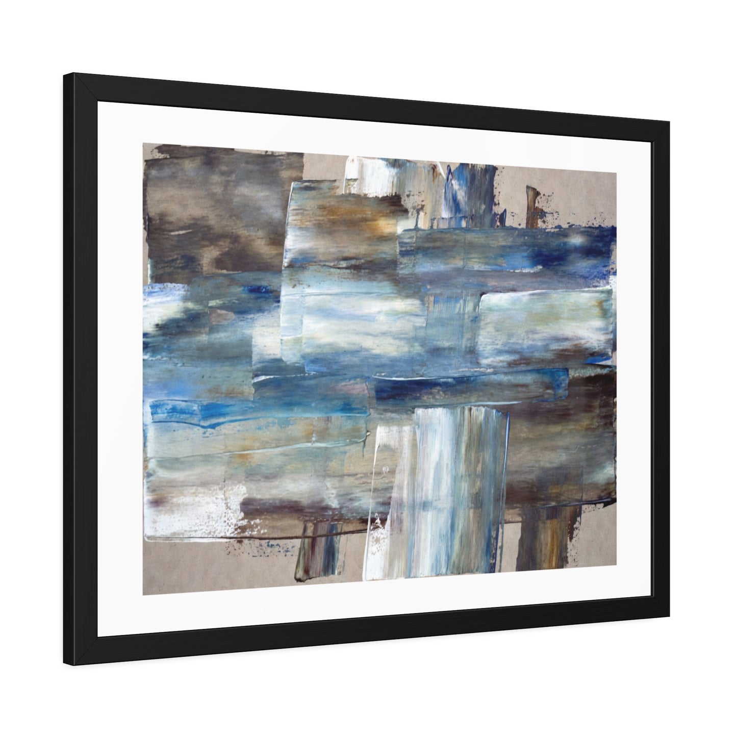 Abstract Blue Horizon Framed Paper Poster — Modern Coastal Wall Art
