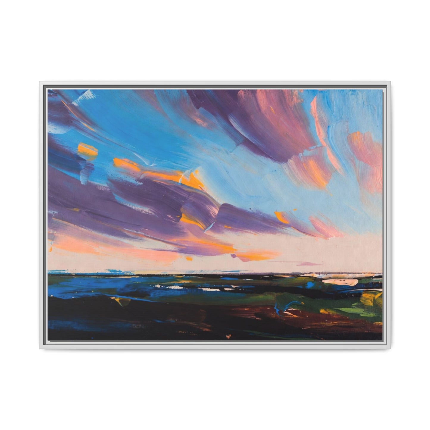 Framed Matte Canvas Abstract Seascape Sunset Art Print