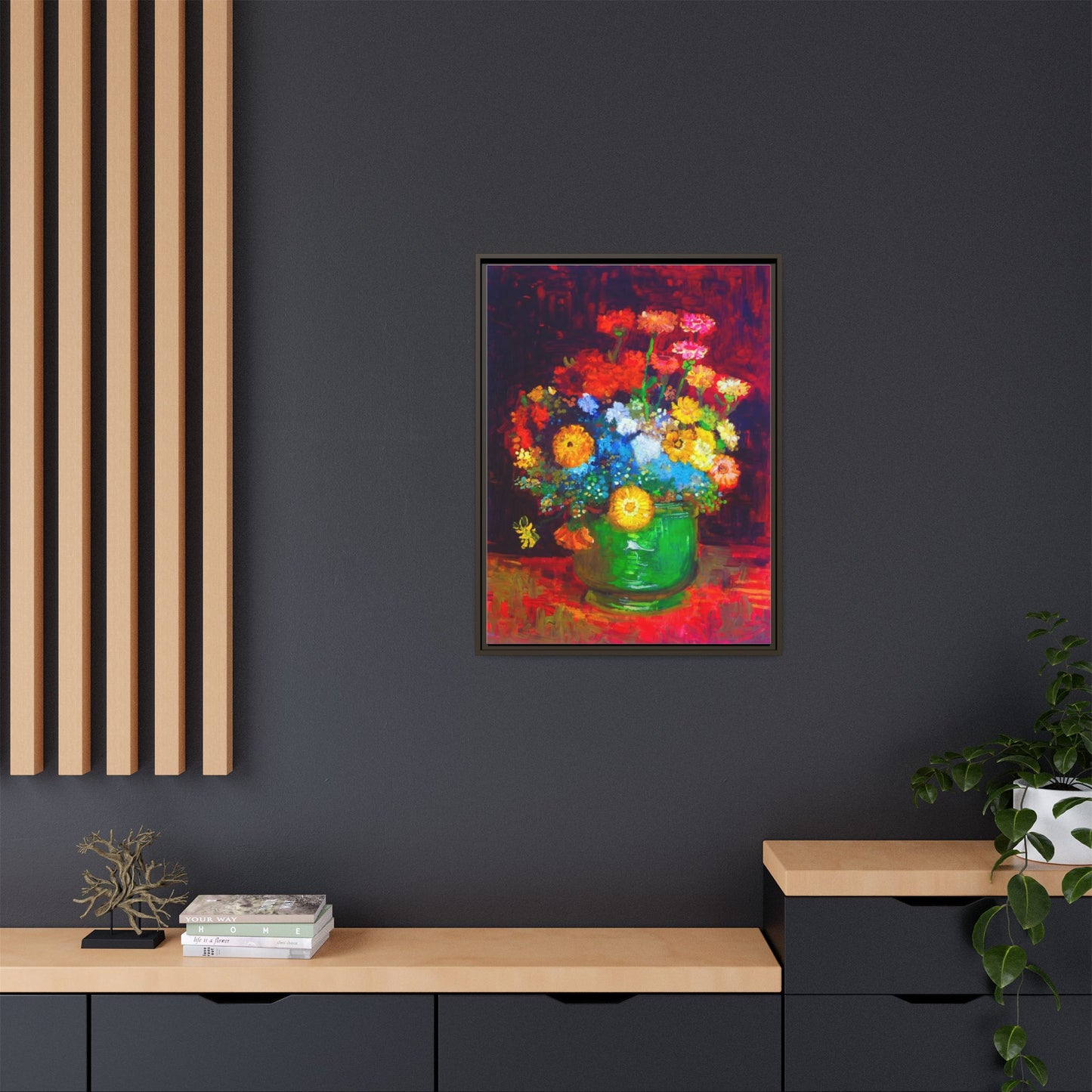 Framed Floral Canvas Print — Colorful Bouquet Wall Art