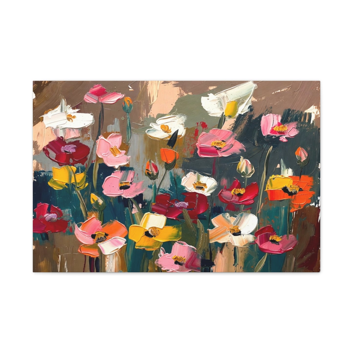 Abstract Floral Canvas Wall Art — Colorful Poppies Matte Stretched Print