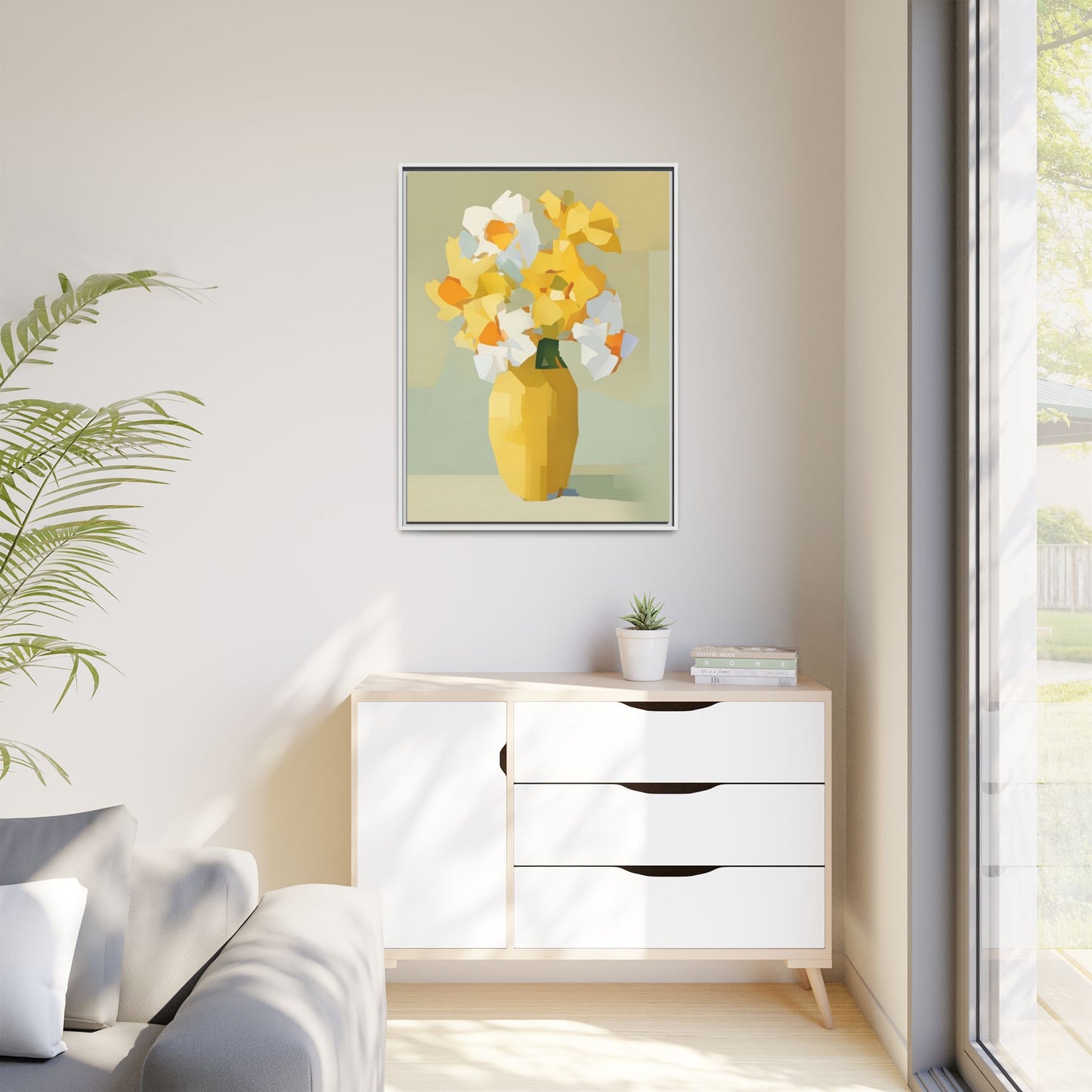 Framed Floral Canvas Print — Yellow Vase Bouquet Wall Art