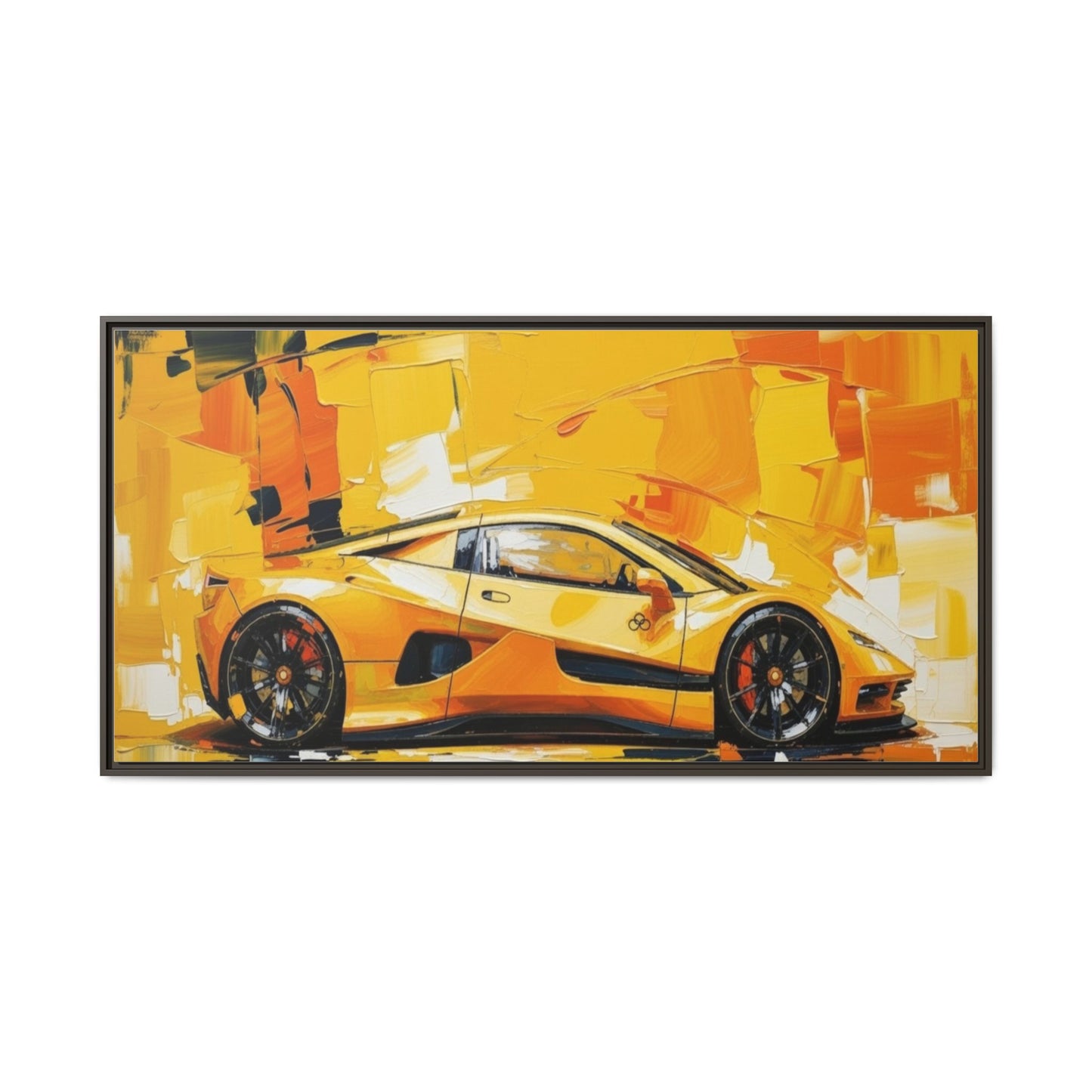 Yellow Sports Car Abstract Matte Canvas Framed Print