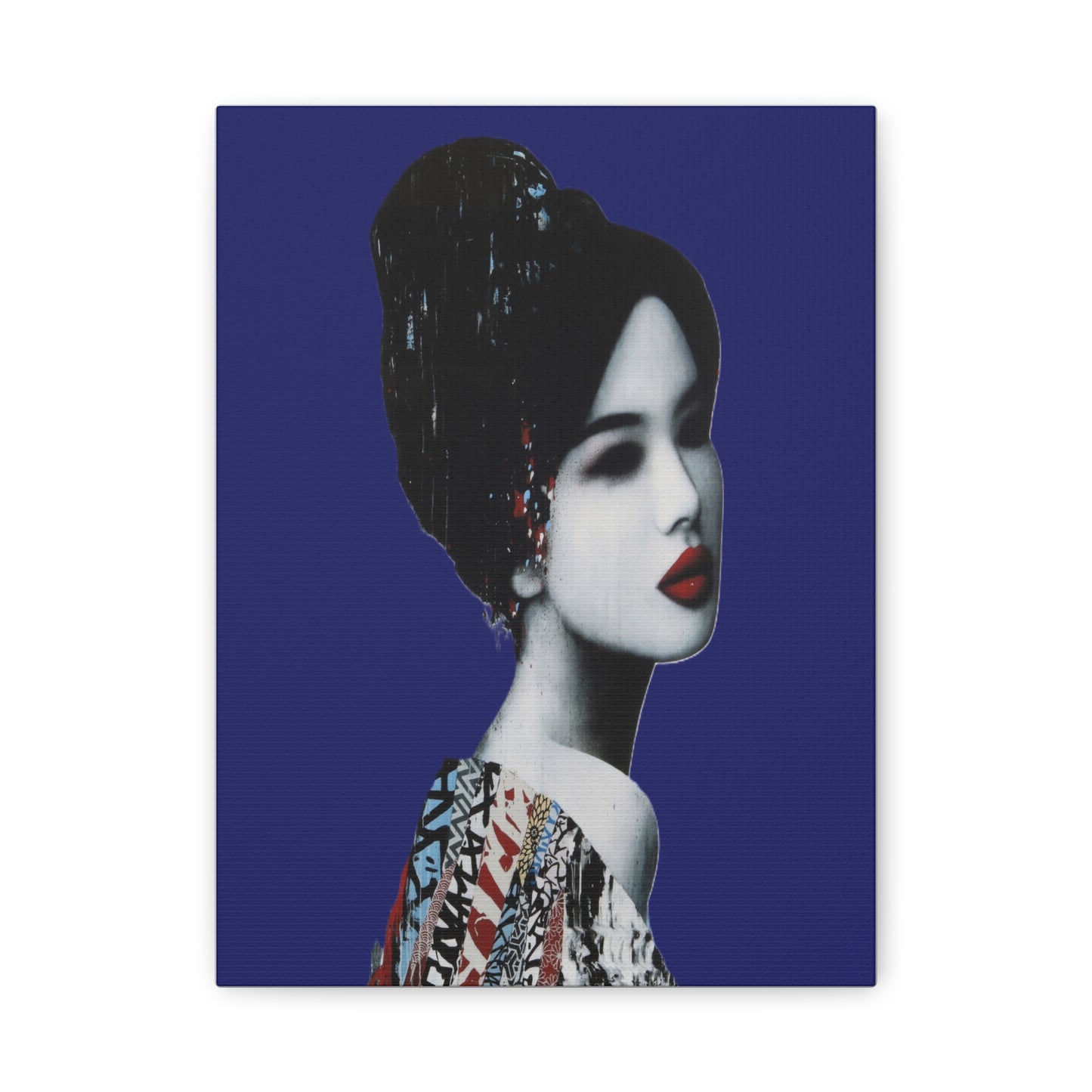 Geisha Portrait Matte Canvas Print — Modern Asian-Inspired Wall Art