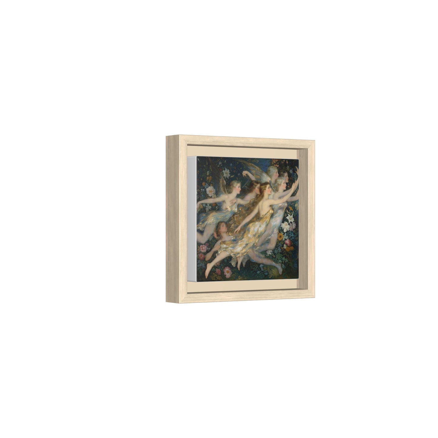 Framed Matte Canvas Wall Art — Vintage Fairies & Floral Painting