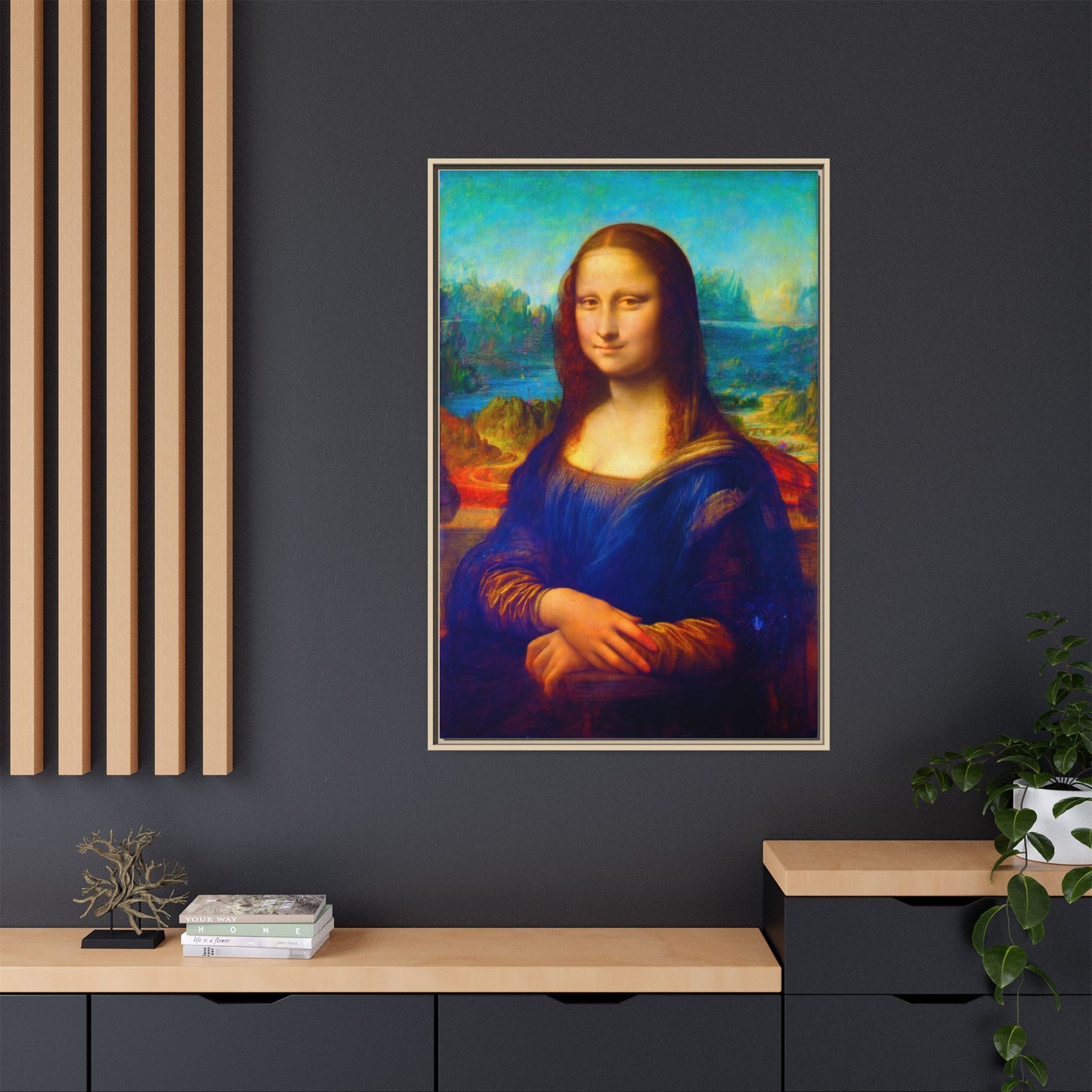 Framed Matte Canvas Print — Colorful Mona Lisa Wall Art