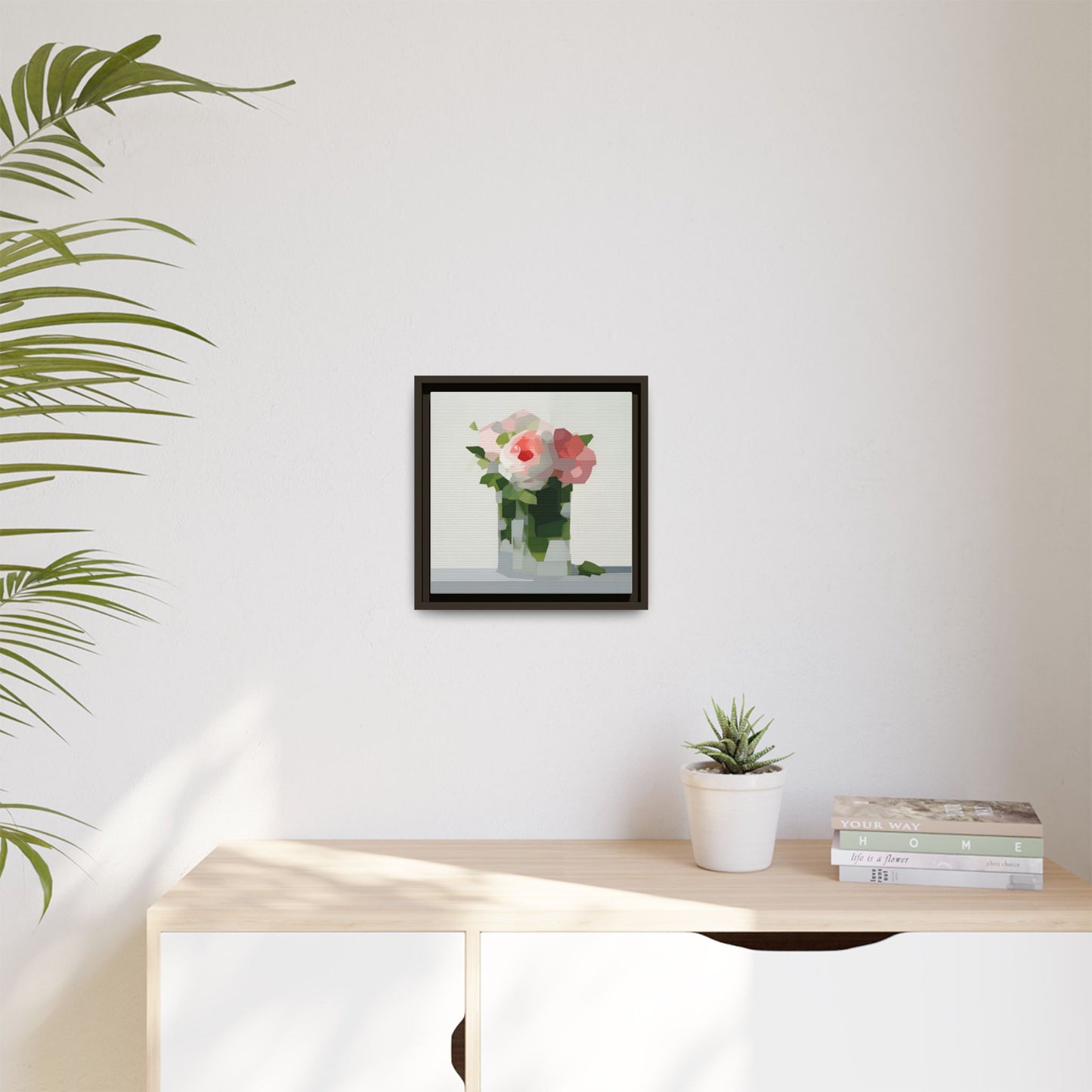 Framed Floral Canvas Print — Modern Pink Roses Still Life
