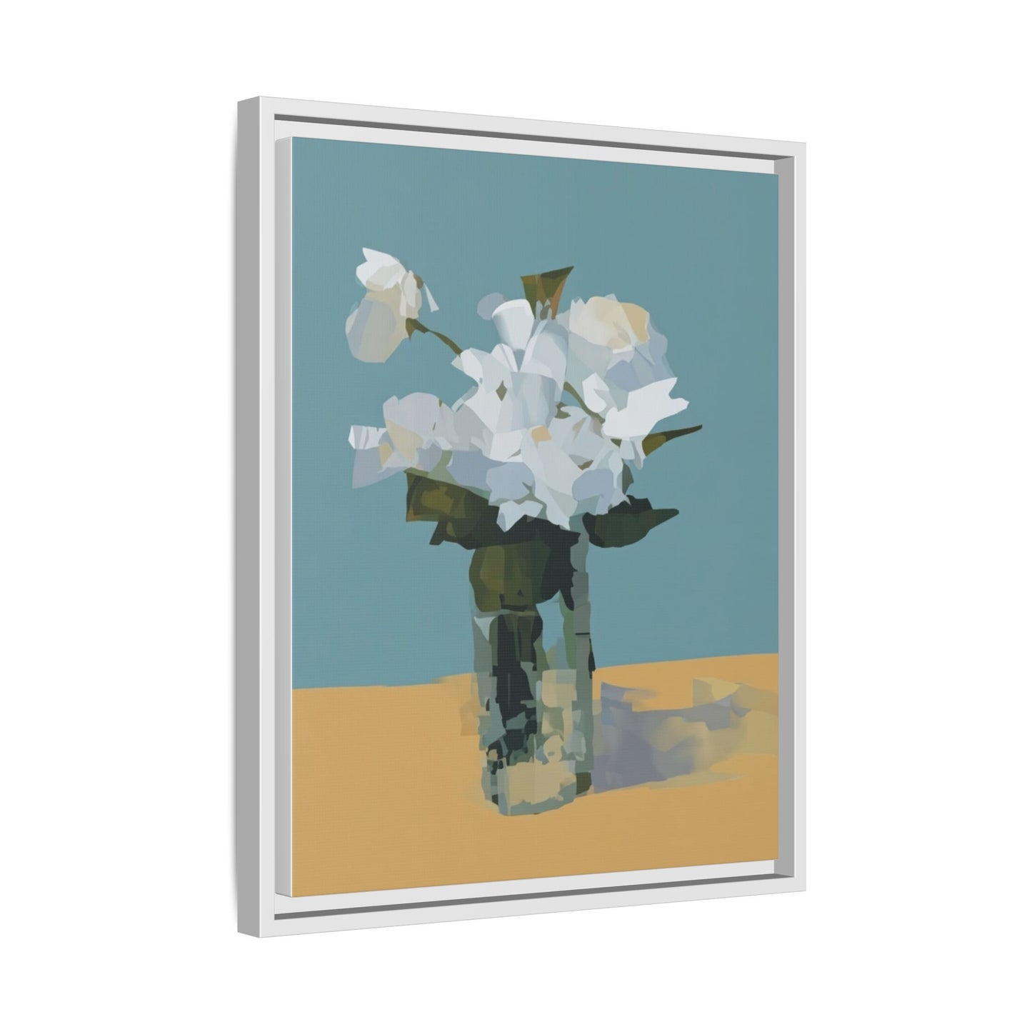 Framed Floral Still Life Canvas Art — Modern White Bouquet Wall Art