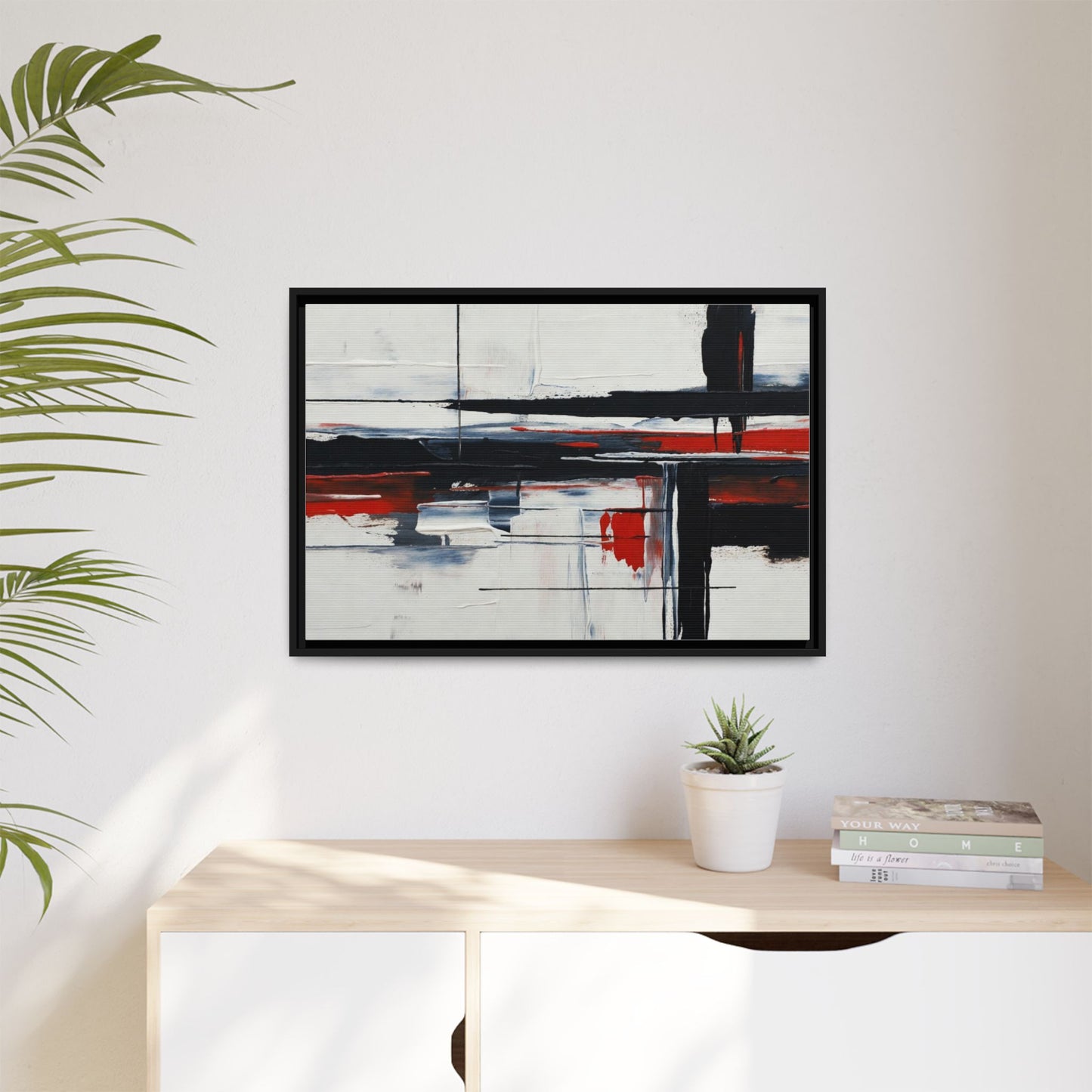 Abstract Red & Black Framed Canvas Art — Modern Matte Wall Painting