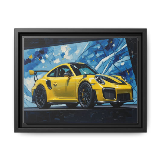 Yellow Porsche Sports Car Matte Framed Canvas – Modern Automotive Wall Art