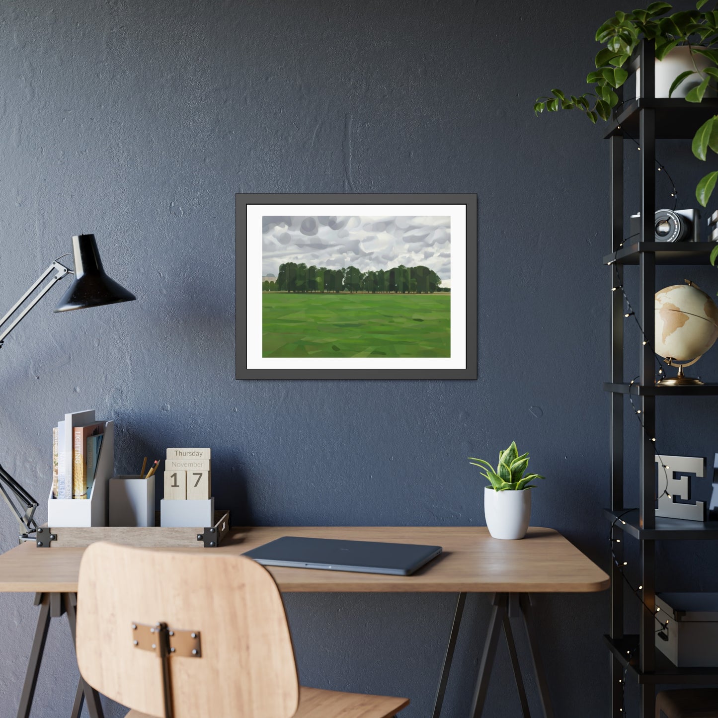 Framed Landscape Poster — Minimal Green Field Art Print
