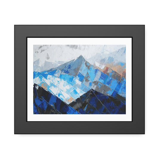 Framed Mountain Art Print — Blue Abstract Landscape Poster