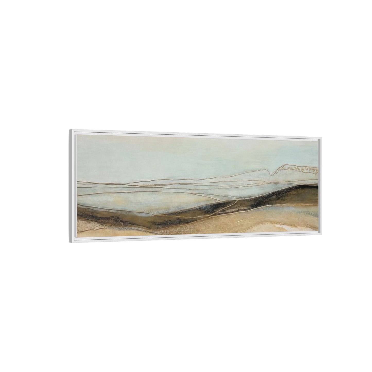 Framed Matte Canvas Wall Art — Neutral Abstract Landscape in Soft Blues & Earth Tones