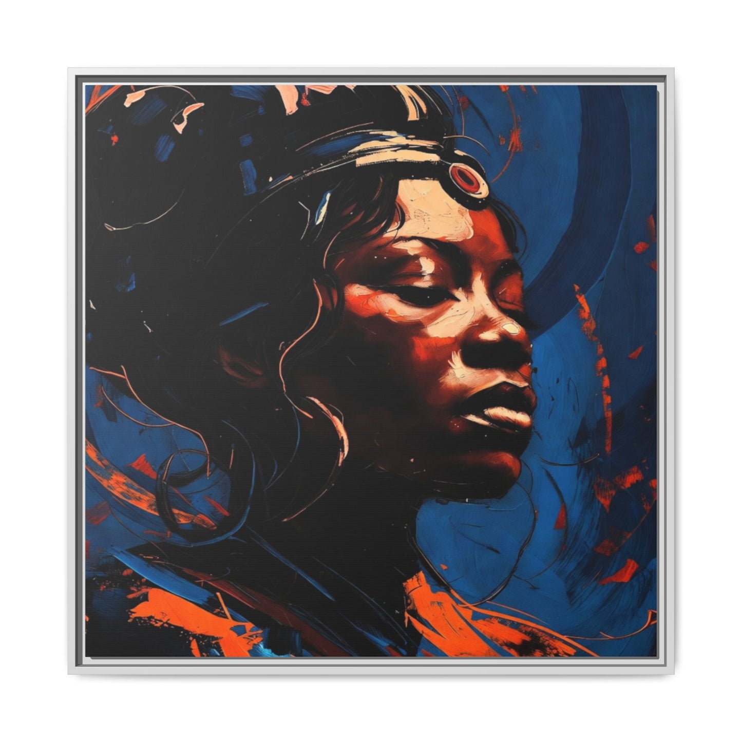Framed Matte Canvas Art - Vibrant Portrait of a Black Woman (Multi-Color)