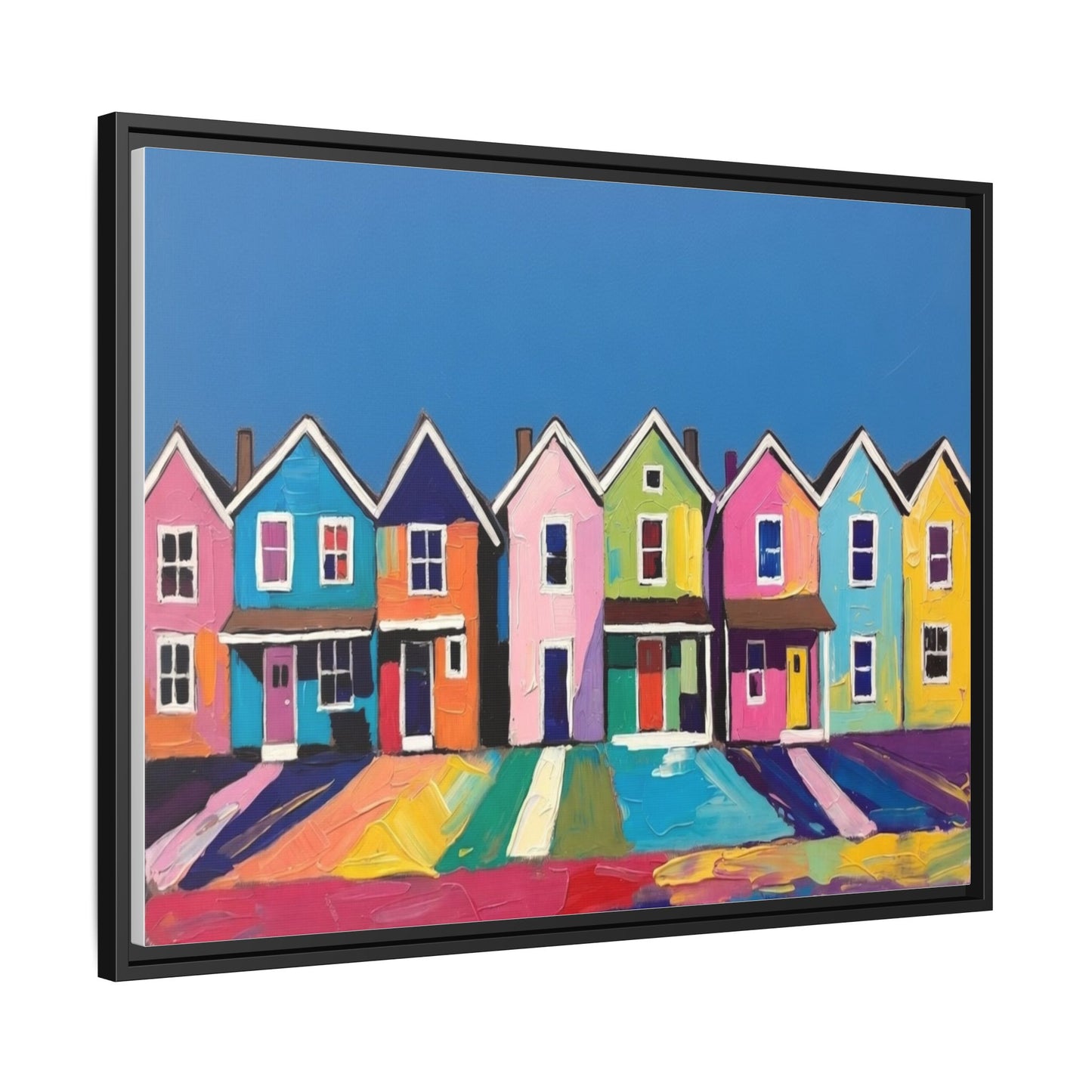 Colorful Beach Houses Matte Canvas Framed Wall Art