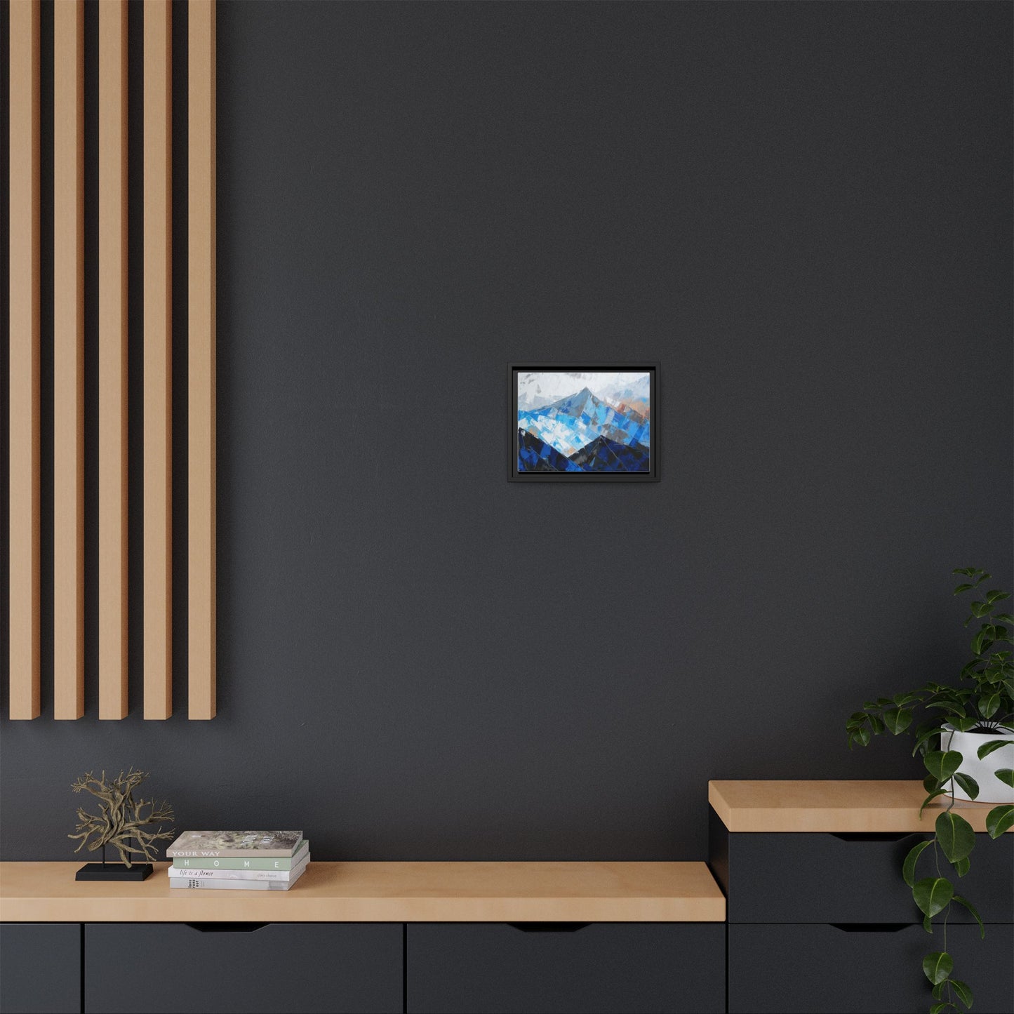 Framed Matte Canvas Blue Mountain Abstract Wall Art