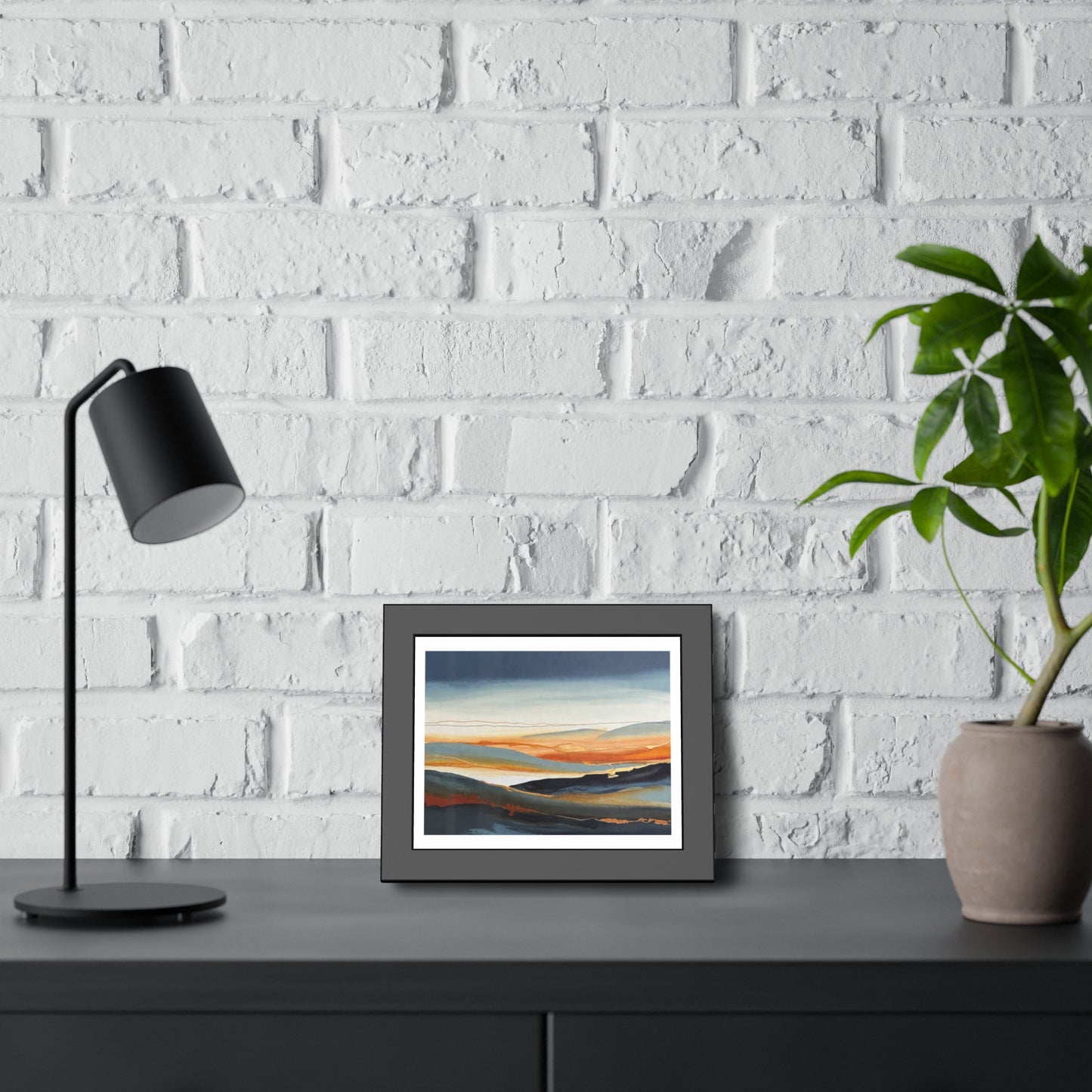 Abstract Golden Landscape Framed Poster — Contemporary Wall Art