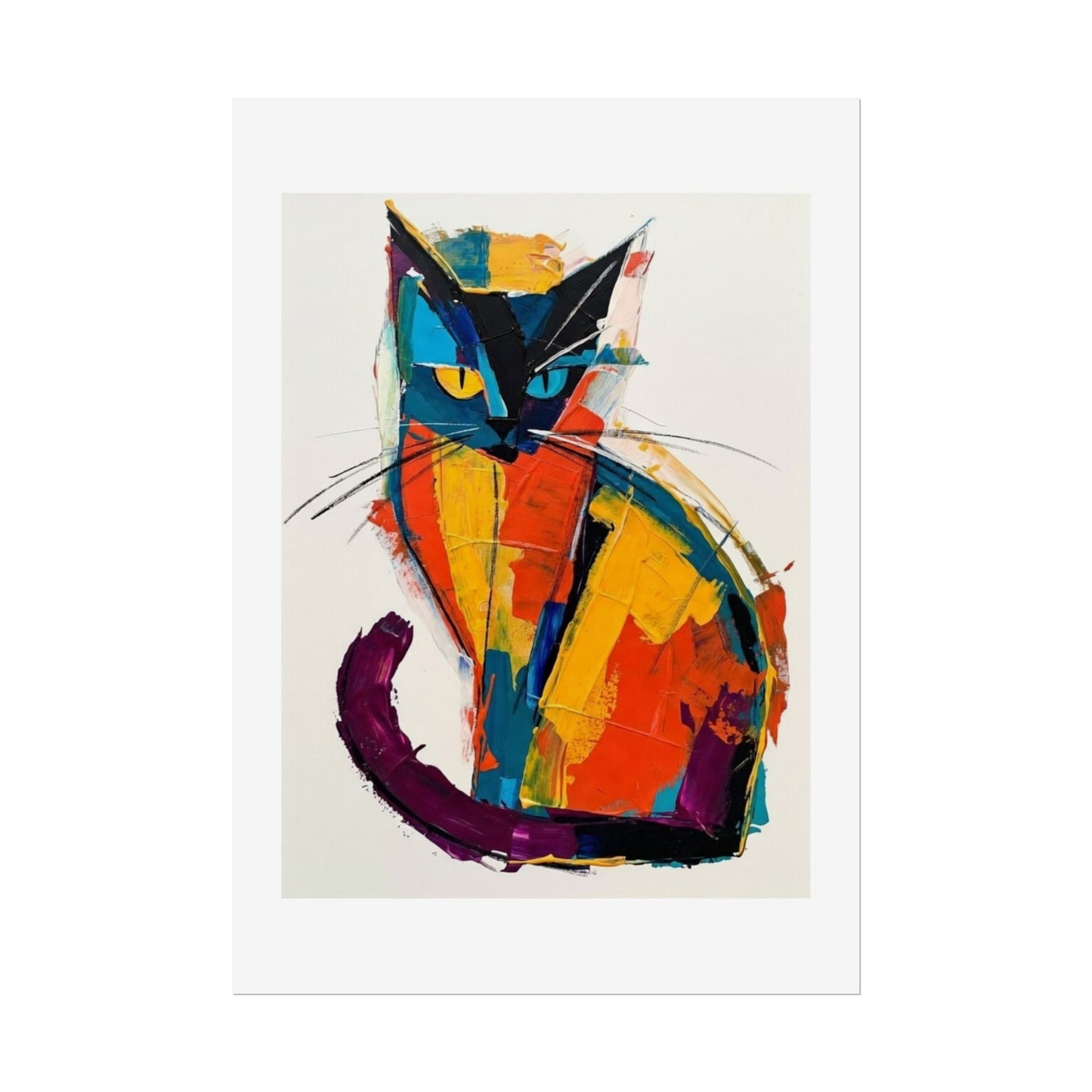 Colorful Abstract Cat Poster — Modern Rolled Art Print