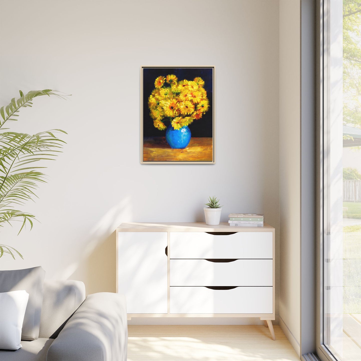 Yellow Daisy Bouquet Matte Canvas Framed Wall Art