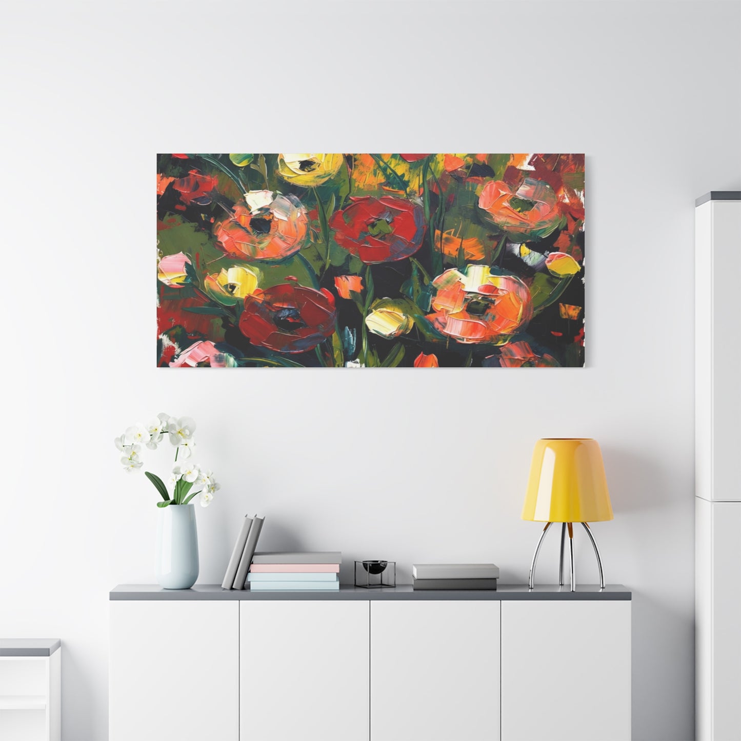 Bold Floral Abstract Canvas Print — Colorful Poppy Wall Art, Matte Stretched 1.25"