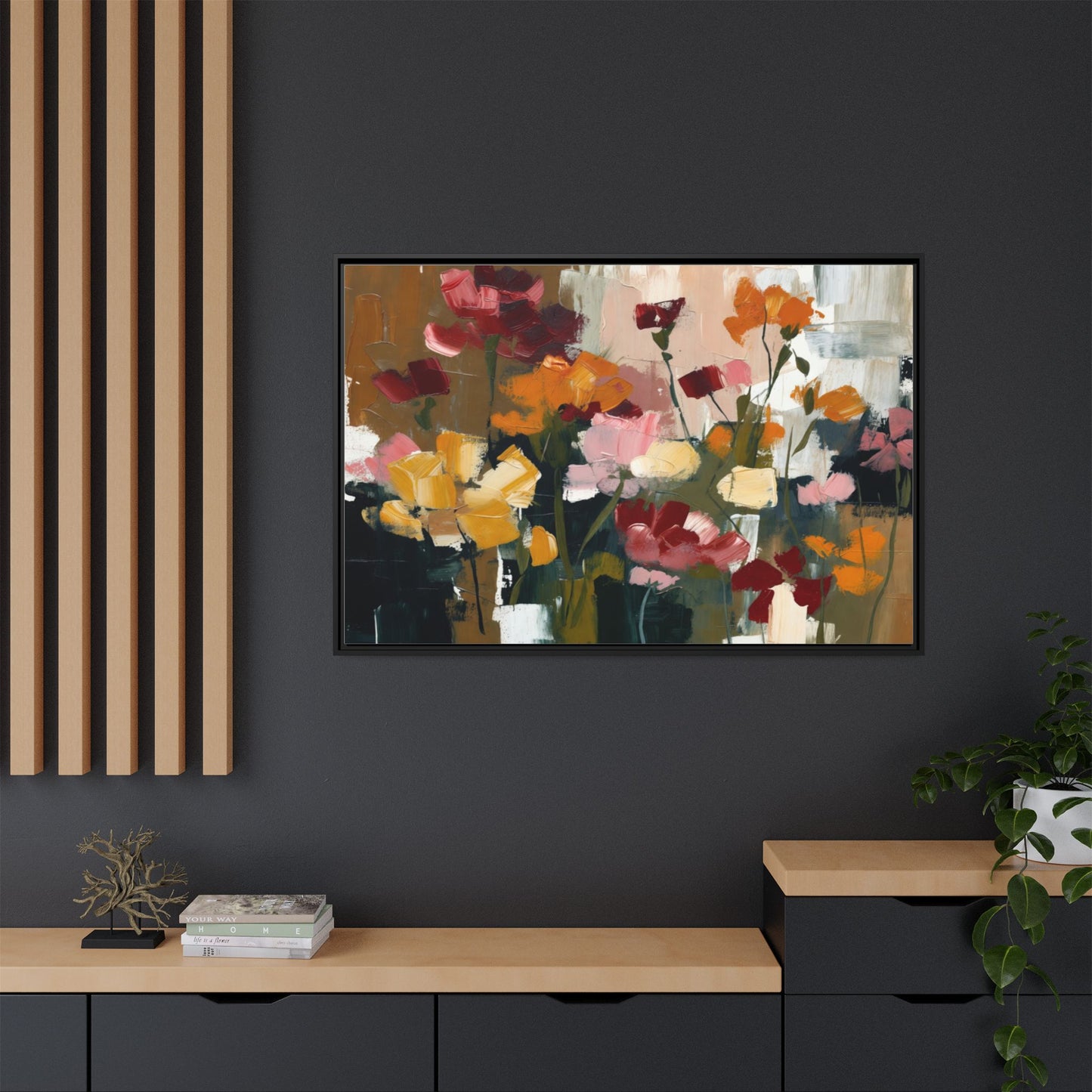 Framed Matte Canvas Floral Abstract Wall Art