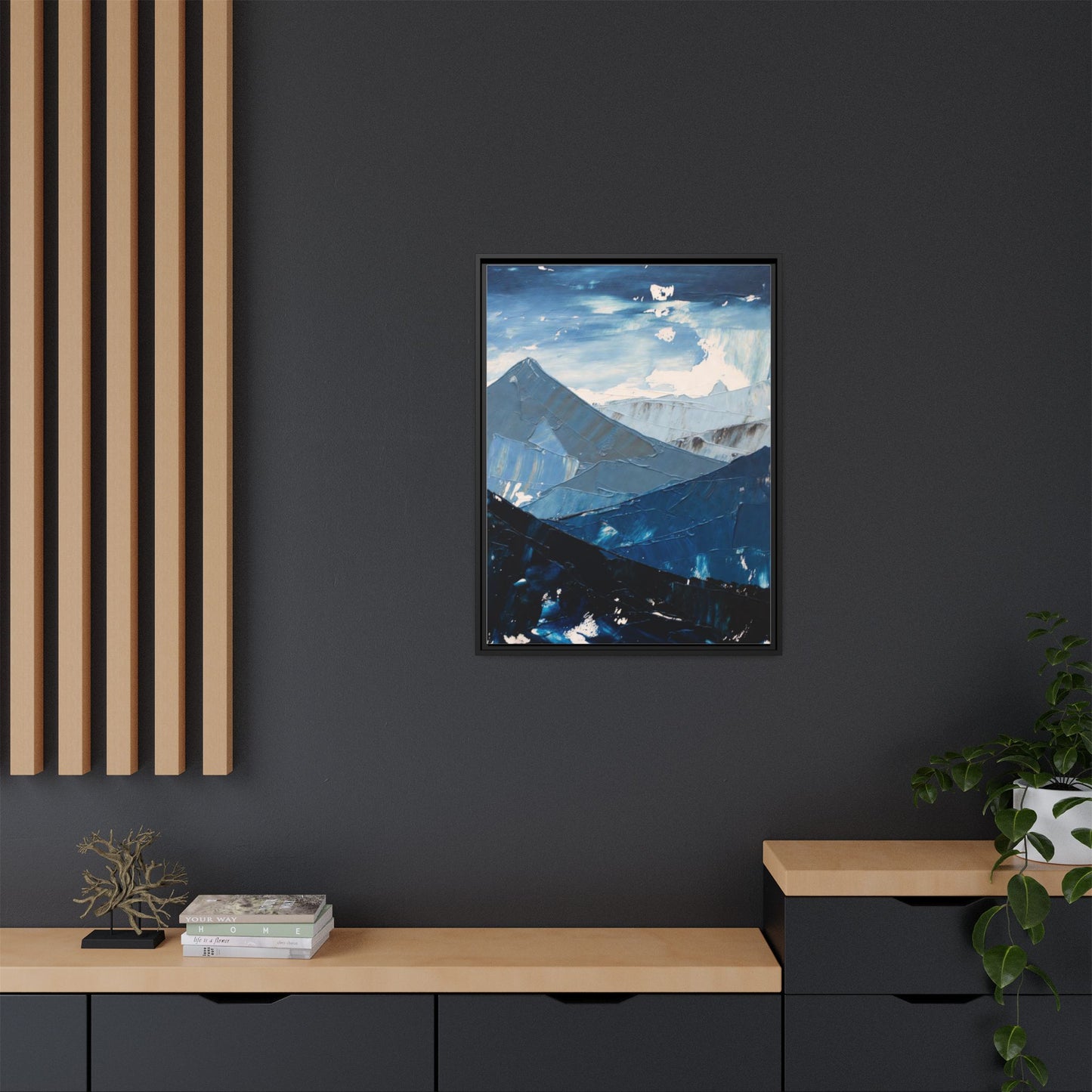 Blue Mountain Landscape Matte Canvas Framed | Abstract Mountain Wall Art